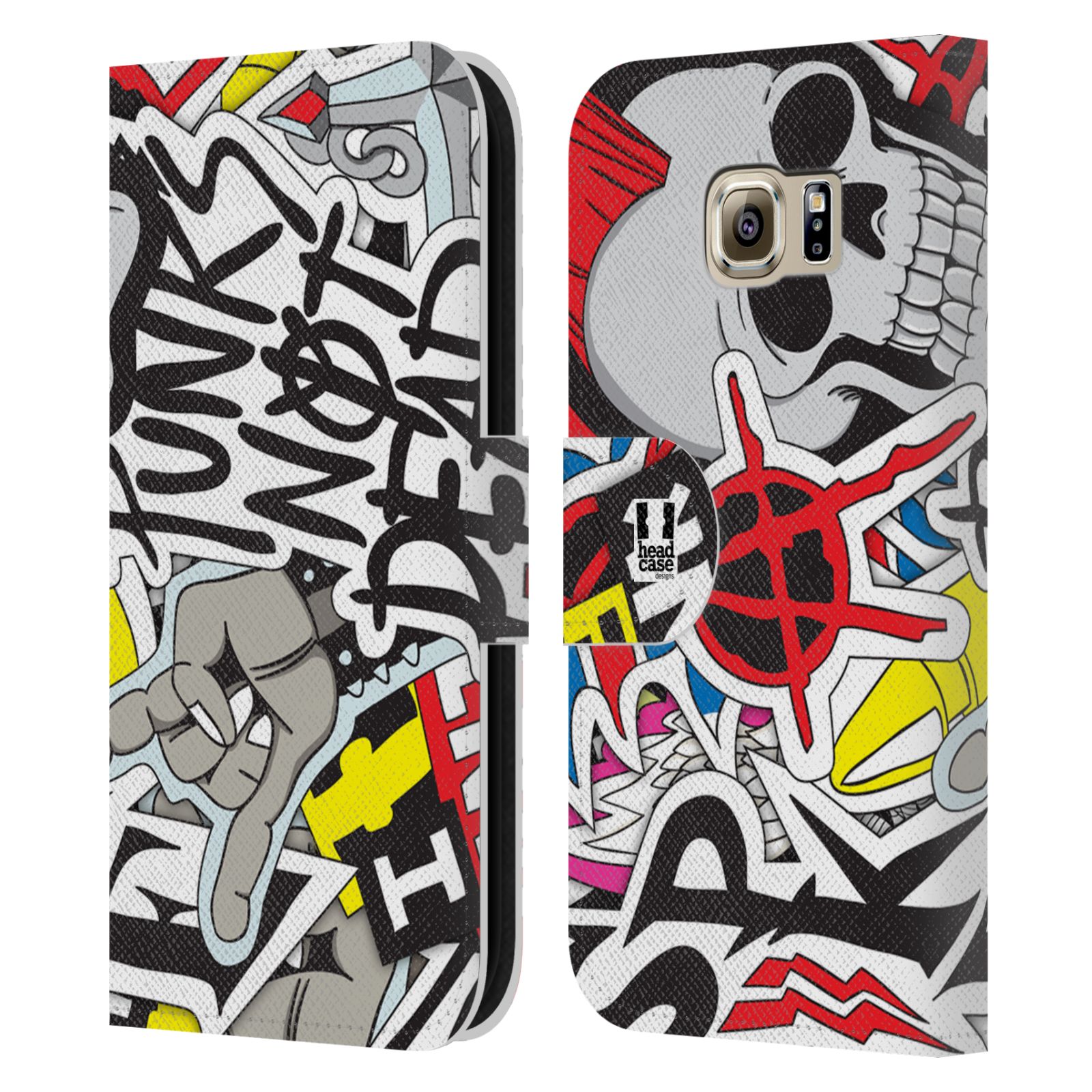 HEAD CASE Flipové pouzdro pro mobil Samsung Galaxy S6 (G9200) vzor STICKER nálepky PUNK IS NOT DEAD