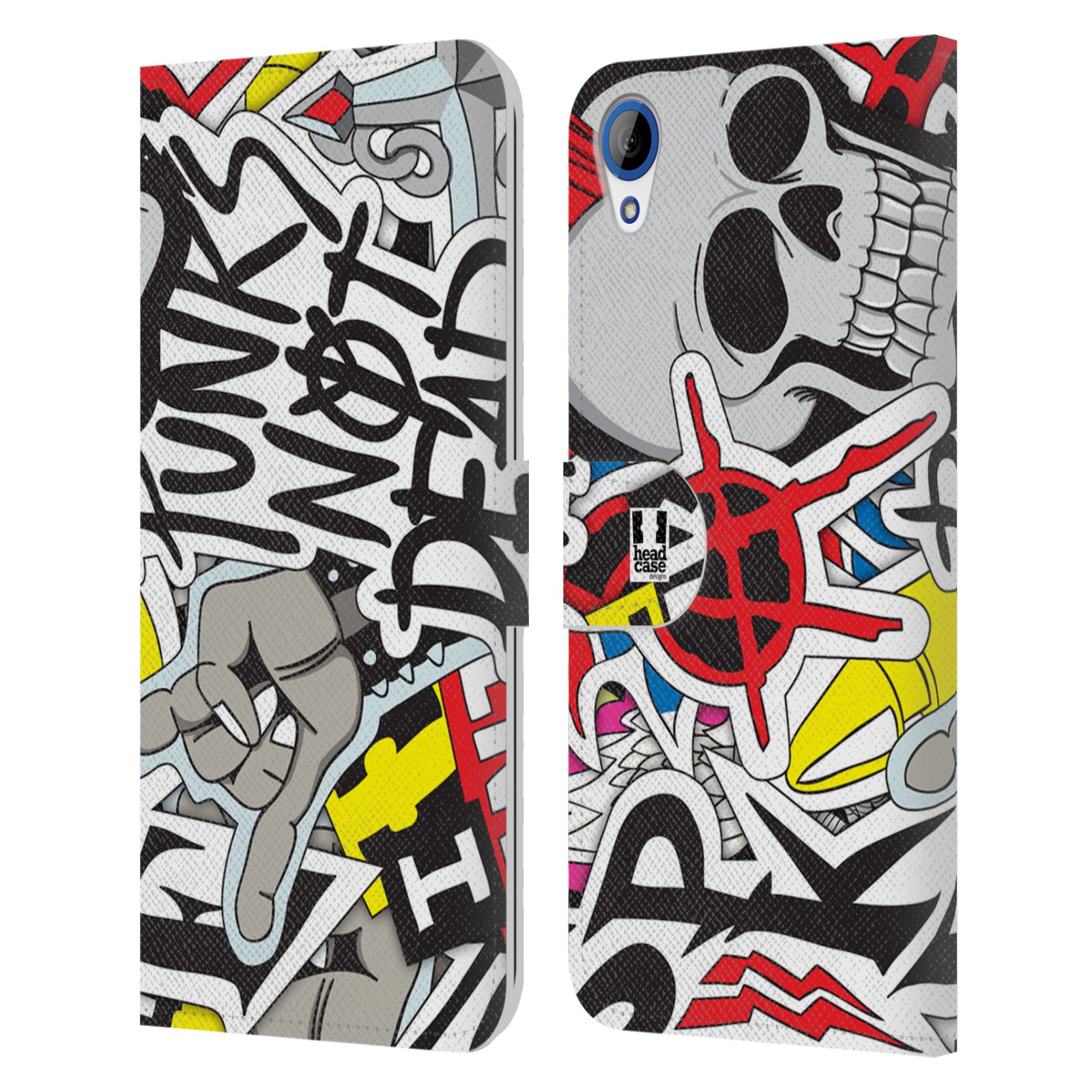 HEAD CASE Flipové pouzdro pro mobil HTC DESIRE 820 vzor STICKER nálepky PUNK IS NOT DEAD
