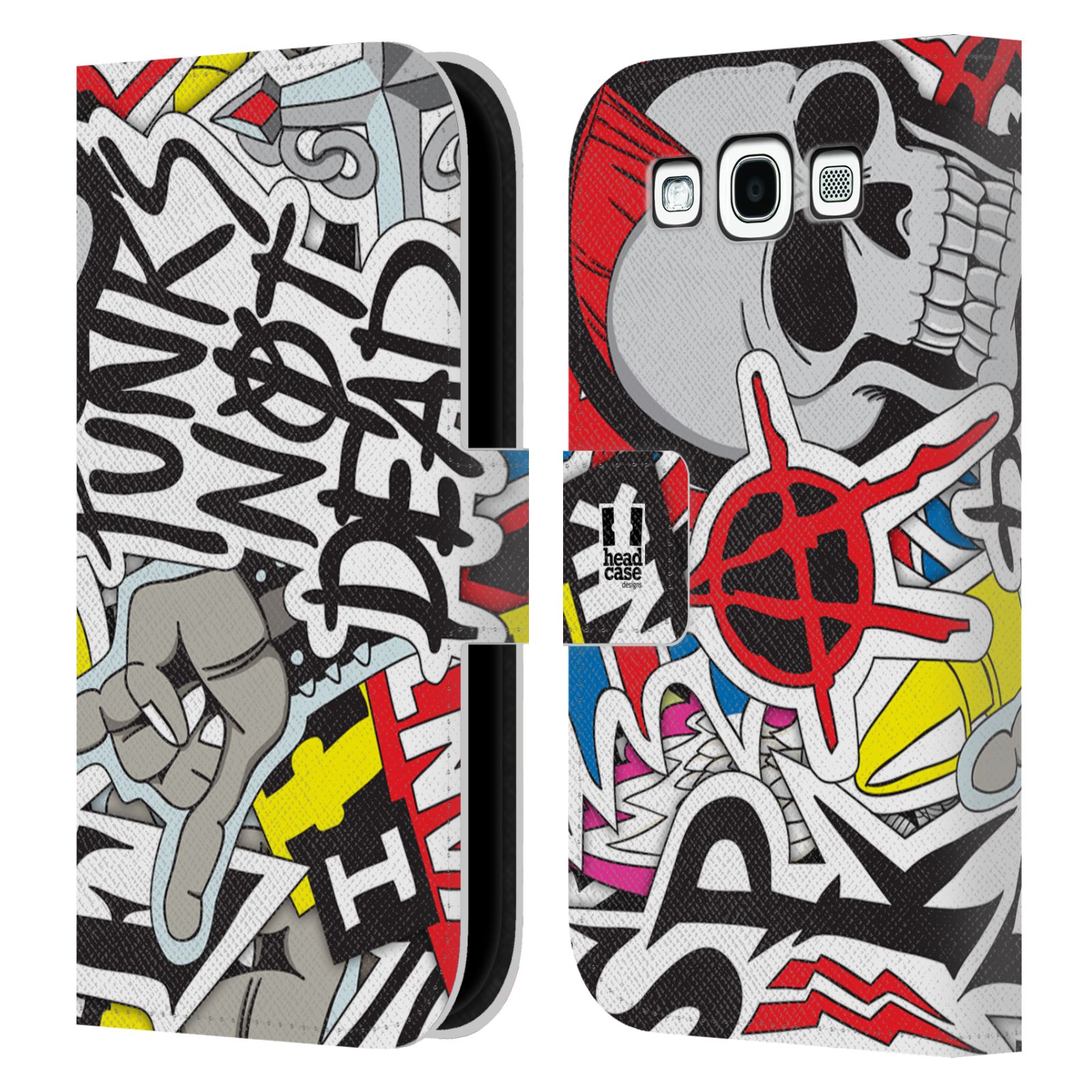 HEAD CASE Flipové pouzdro pro mobil Samsung Galaxy S3 vzor STICKER nálepky PUNK IS NOT DEAD