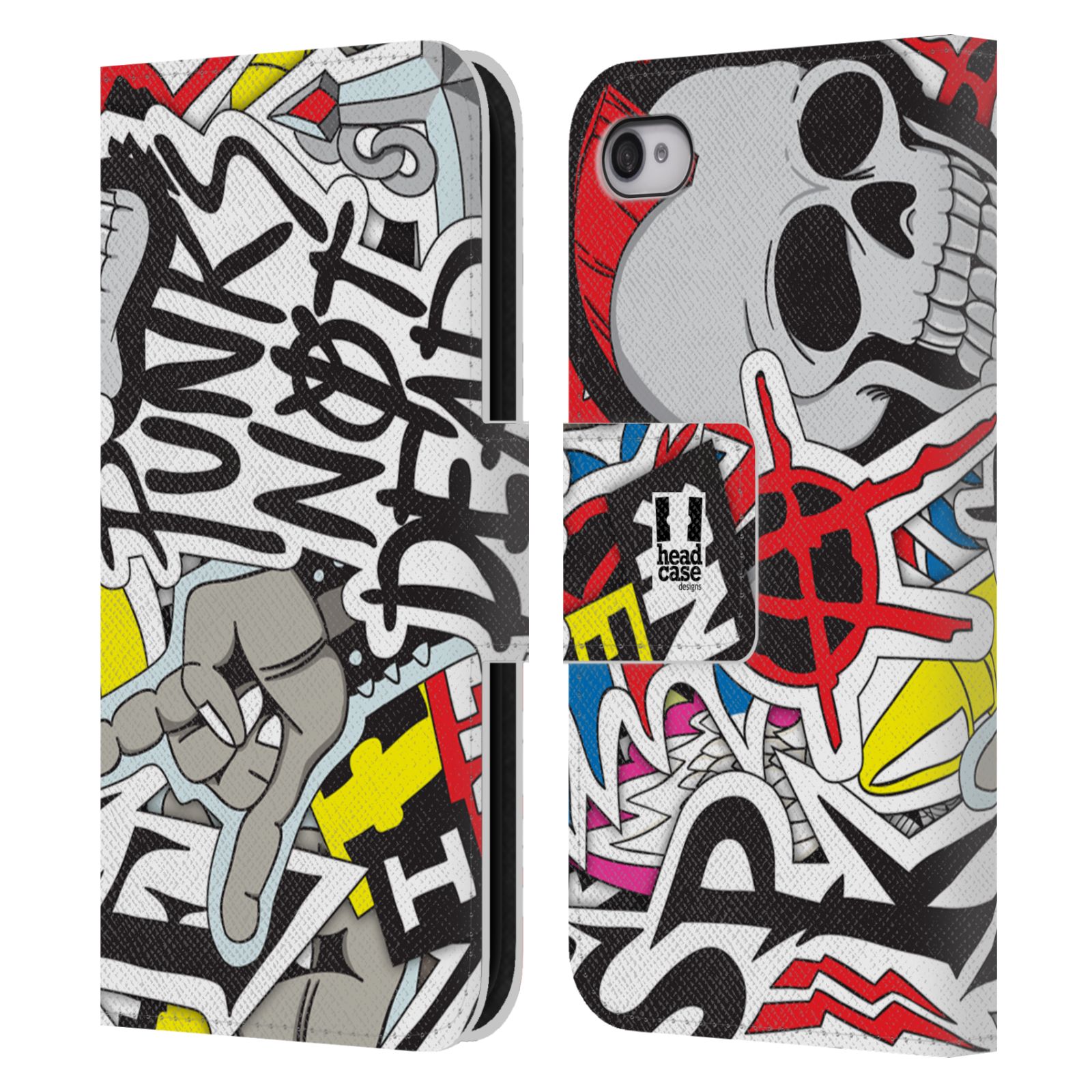 HEAD CASE Flipové pouzdro pro mobil Apple Iphone 4/4s vzor STICKER nálepky PUNK IS NOT DEAD