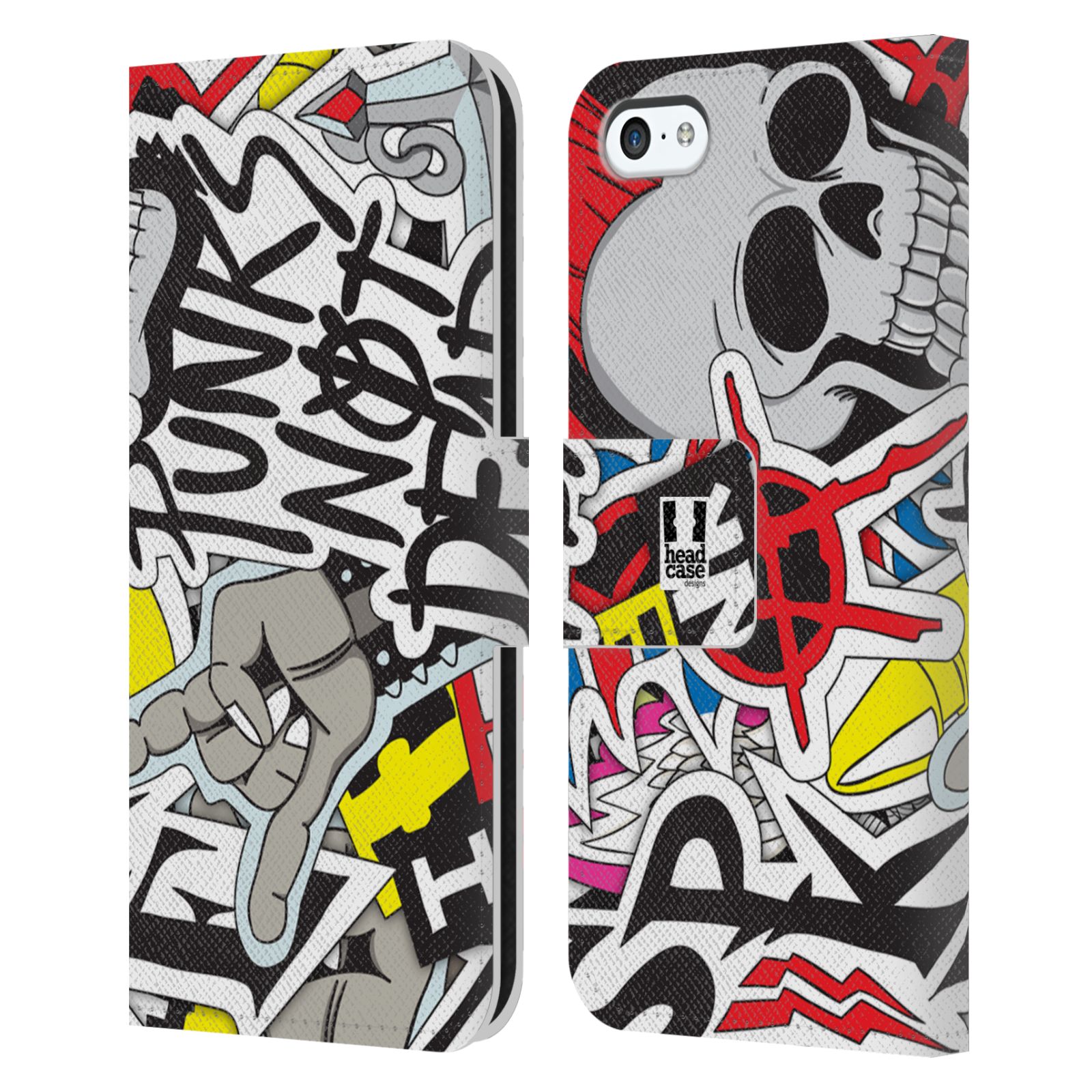 HEAD CASE Flipové pouzdro pro mobil Apple Iphone 5C vzor STICKER nálepky PUNK IS NOT DEAD