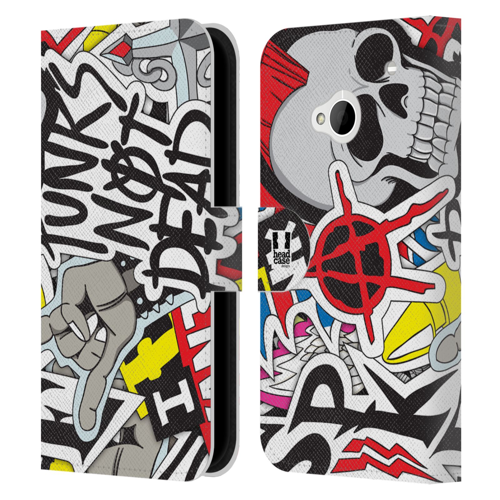 HEAD CASE Flipové pouzdro pro mobil HTC ONE (M7) vzor STICKER nálepky PUNK IS NOT DEAD