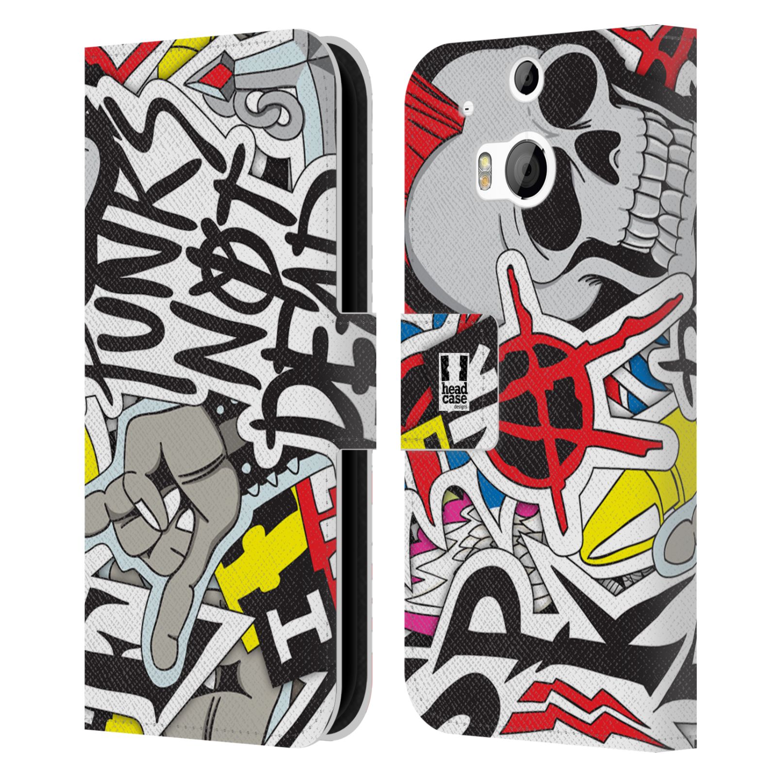 HEAD CASE Flipové pouzdro pro mobil HTC ONE (M8, M8s) vzor STICKER nálepky PUNK IS NOT DEAD