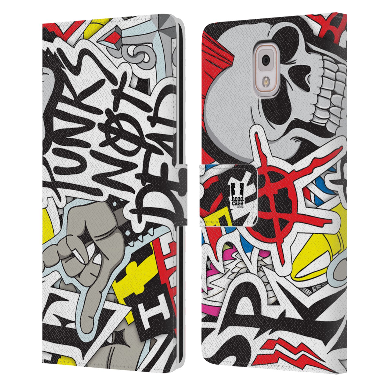 HEAD CASE Flipové pouzdro pro mobil Samsung Galaxy Note 3 N9005 vzor STICKER nálepky PUNK IS NOT DEAD