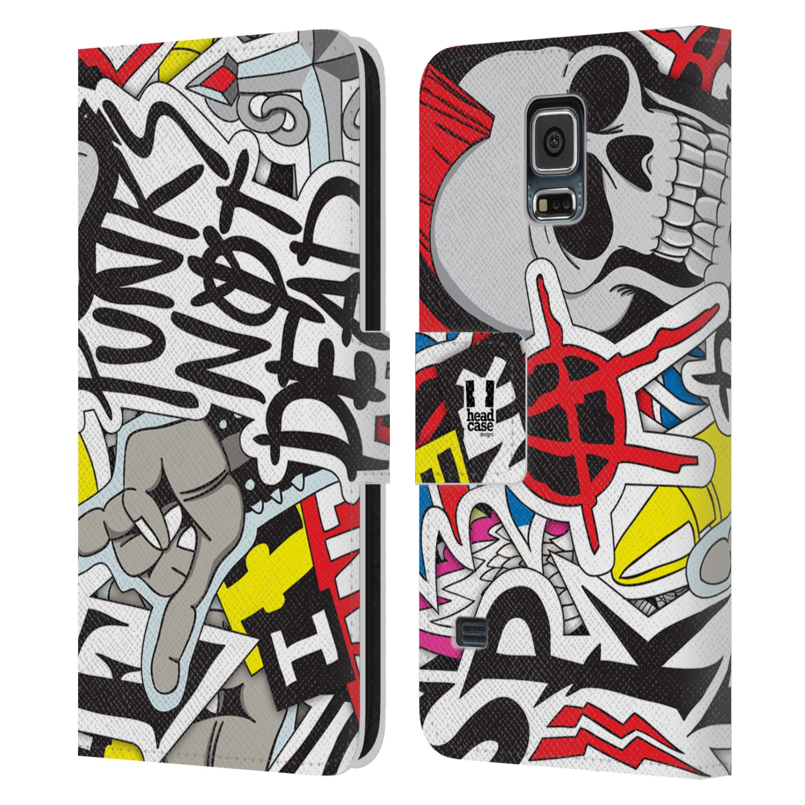 HEAD CASE Flipové pouzdro pro mobil Samsung Galaxy S5 / S5 NEO vzor STICKER nálepky PUNK IS NOT DEAD