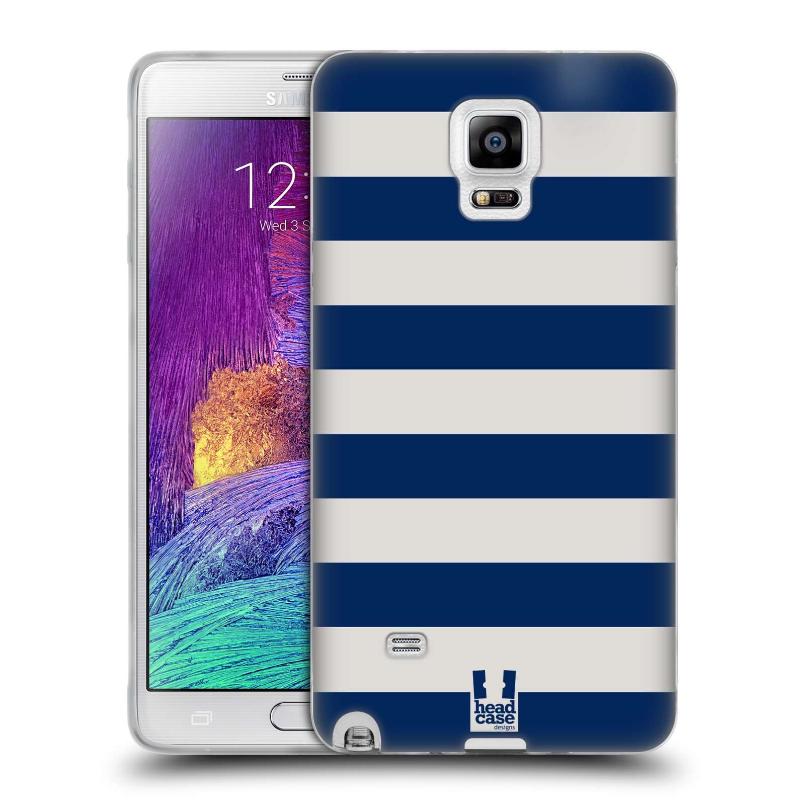 HEAD CASE silikonový obal na mobil Samsung Galaxy Note 4 (N910) vzor Barevné proužky MODRÁ A BÍLÁ NÁMOŘNÍK