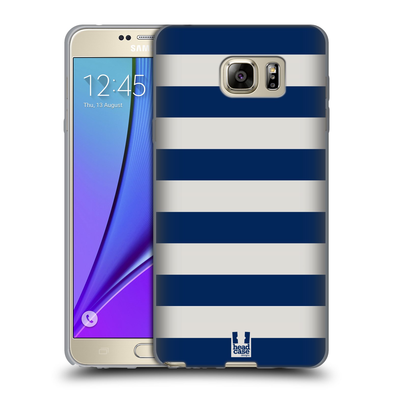 HEAD CASE silikonový obal na mobil Samsung Galaxy Note 5 (N920) vzor Barevné proužky MODRÁ A BÍLÁ NÁMOŘNÍK