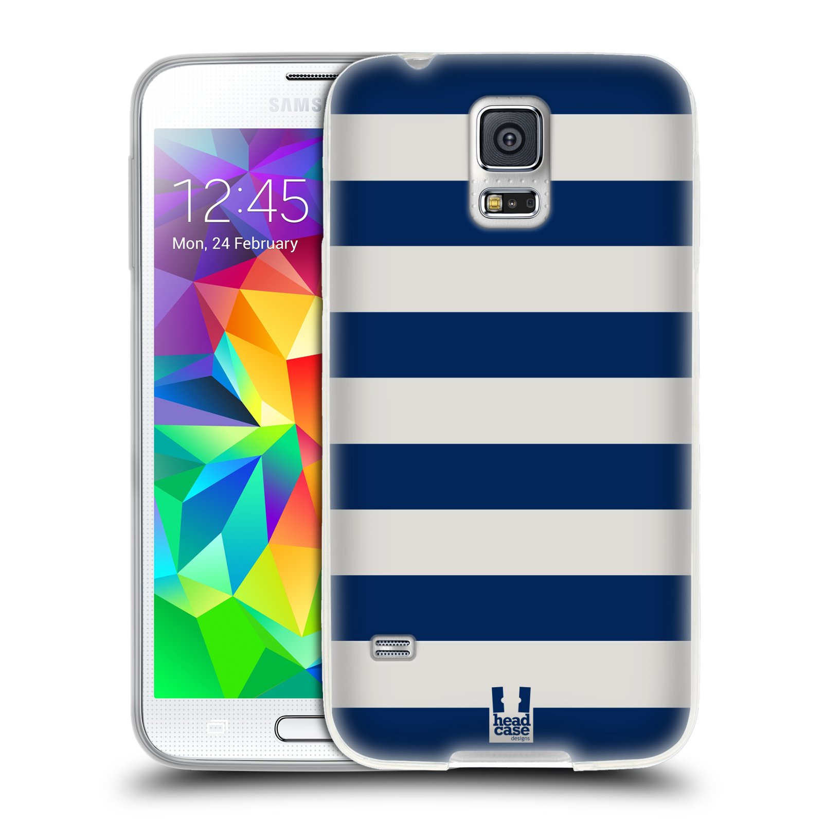 HEAD CASE silikonový obal na mobil Samsung Galaxy S5/S5 NEO vzor Barevné proužky MODRÁ A BÍLÁ NÁMOŘNÍK