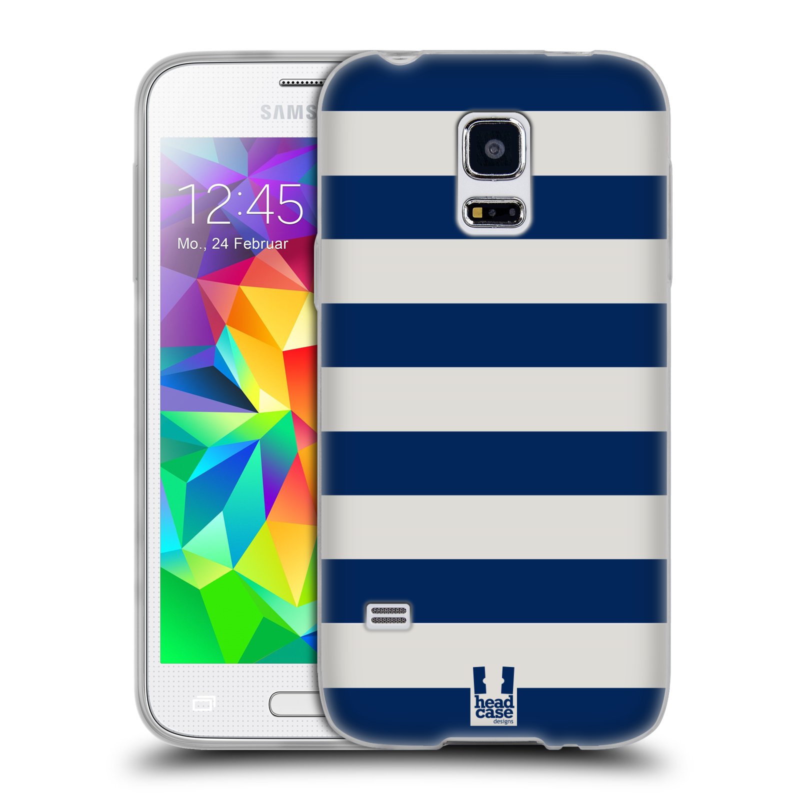 HEAD CASE silikonový obal na mobil Samsung Galaxy S5 MINI vzor Barevné proužky MODRÁ A BÍLÁ NÁMOŘNÍK