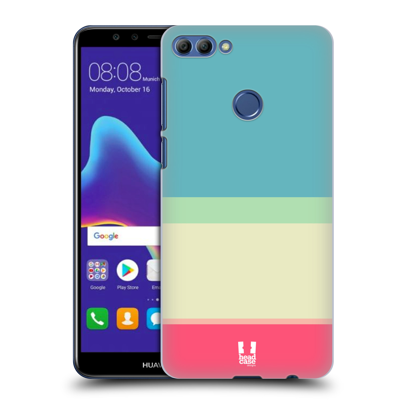 HEAD CASE plastový obal na mobil Huawei Y9 2018 vzor Barevné proužky MODRÁ A RŮŽOVÁ