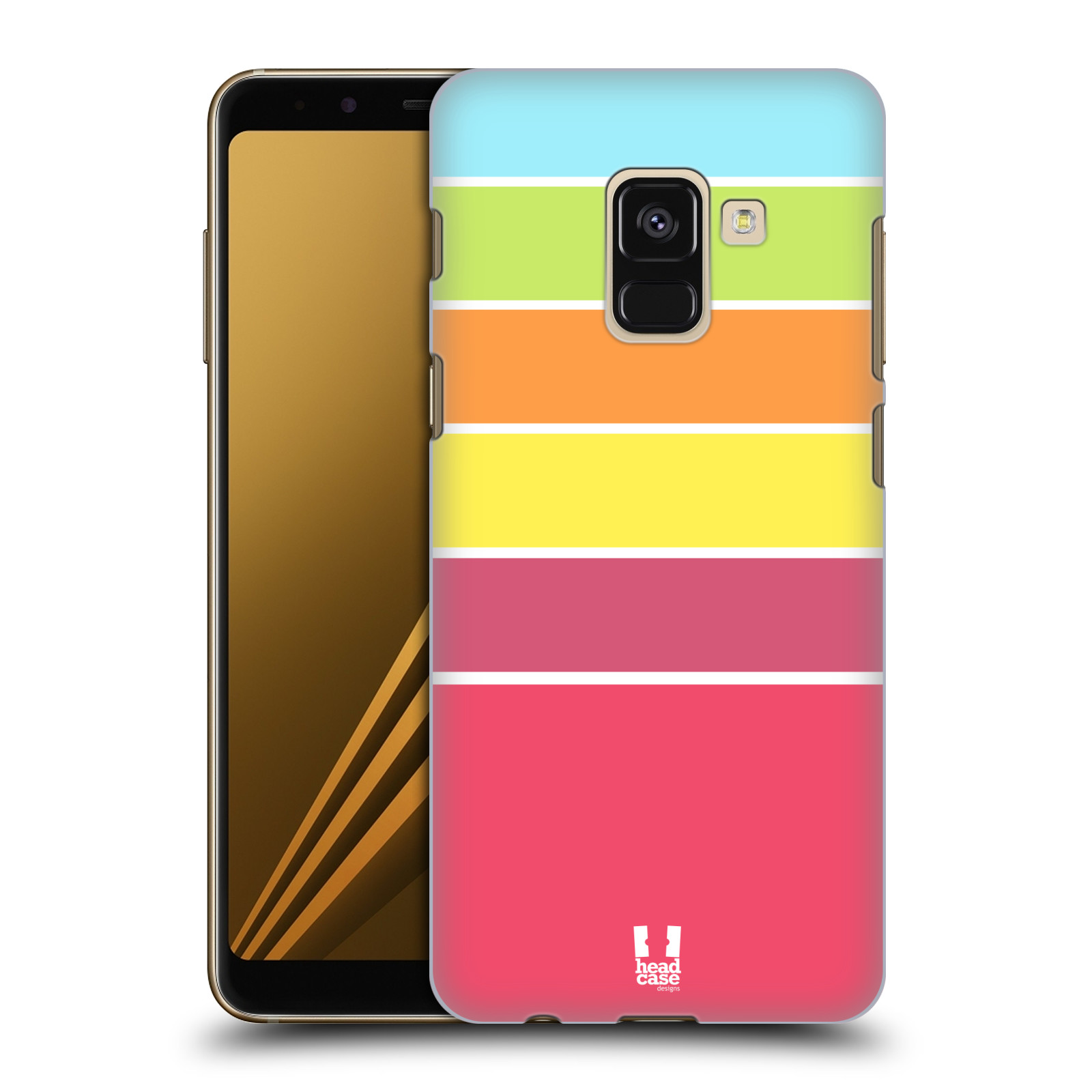Zadní obal pro mobil Samsung Galaxy A8+ - HEAD CASE - barevné pruhy růžová, oranžová