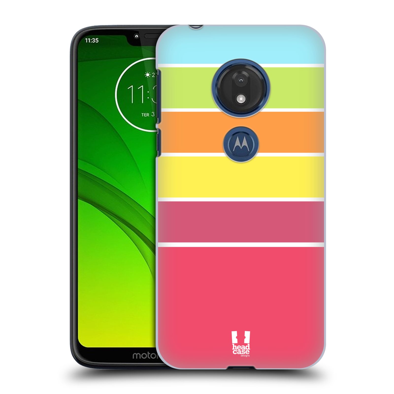 Pouzdro na mobil Motorola Moto G7 Play vzor Barevné proužky RŮŽOVÁ, ORANŽOVÁ, ZELENÁ