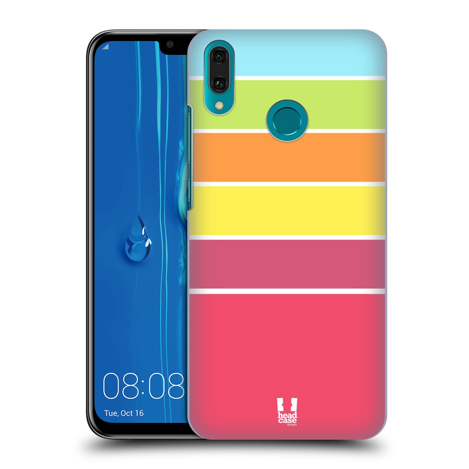 Pouzdro na mobil Huawei Y9 2019 - HEAD CASE - vzor Barevné proužky RŮŽOVÁ, ORANŽOVÁ, ZELENÁ