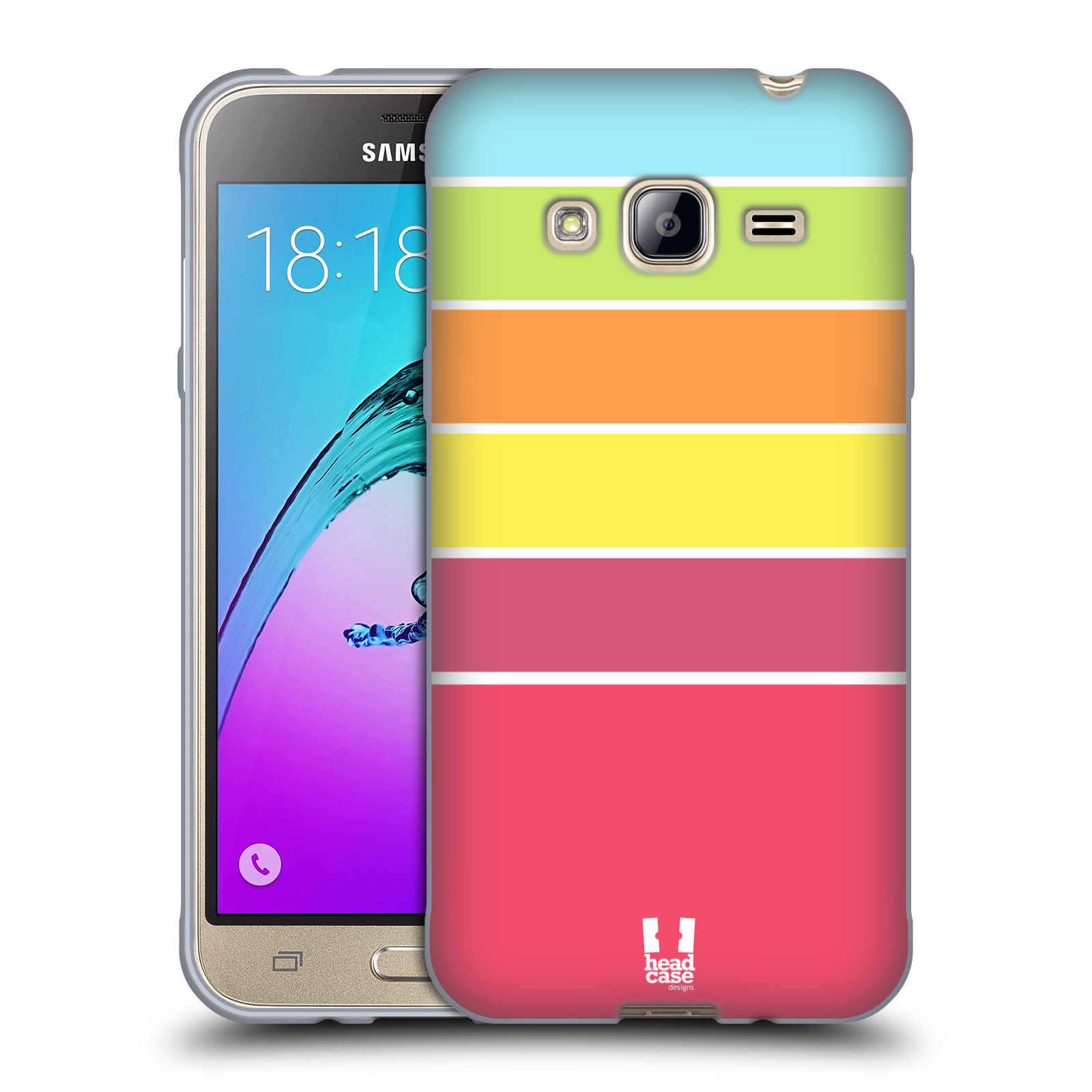 HEAD CASE silikonový obal na mobil Samsung Galaxy J3, J3 2016 vzor Barevné proužky RŮŽOVÁ, ORANŽOVÁ, ZELENÁ