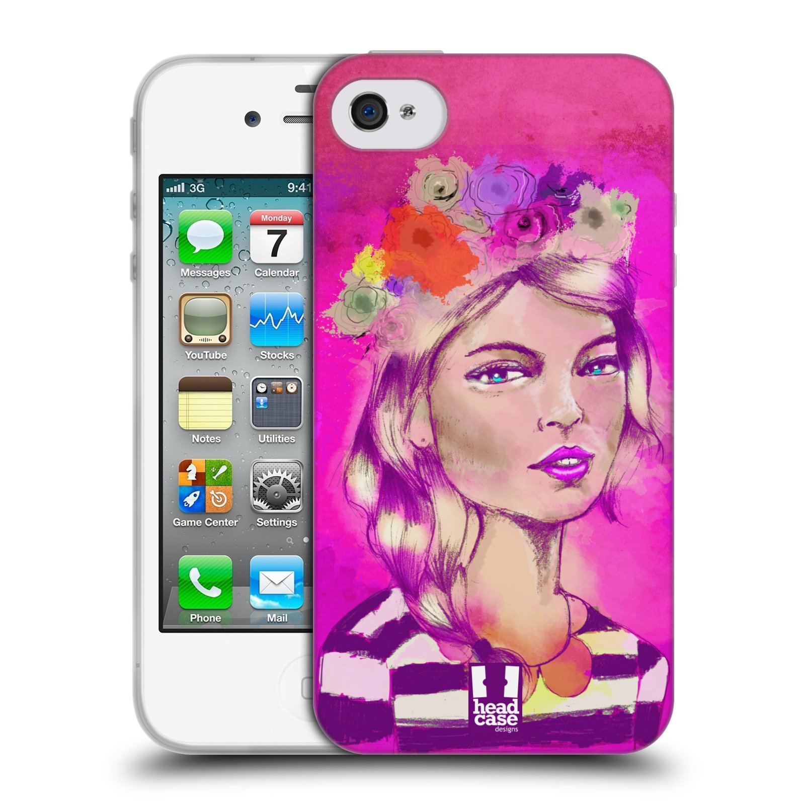 HEAD CASE silikonový obal na mobil Apple Iphone 4/4S vzor Dívka dlouhé květinové vlasy OKOUZLUJÍCÍ
