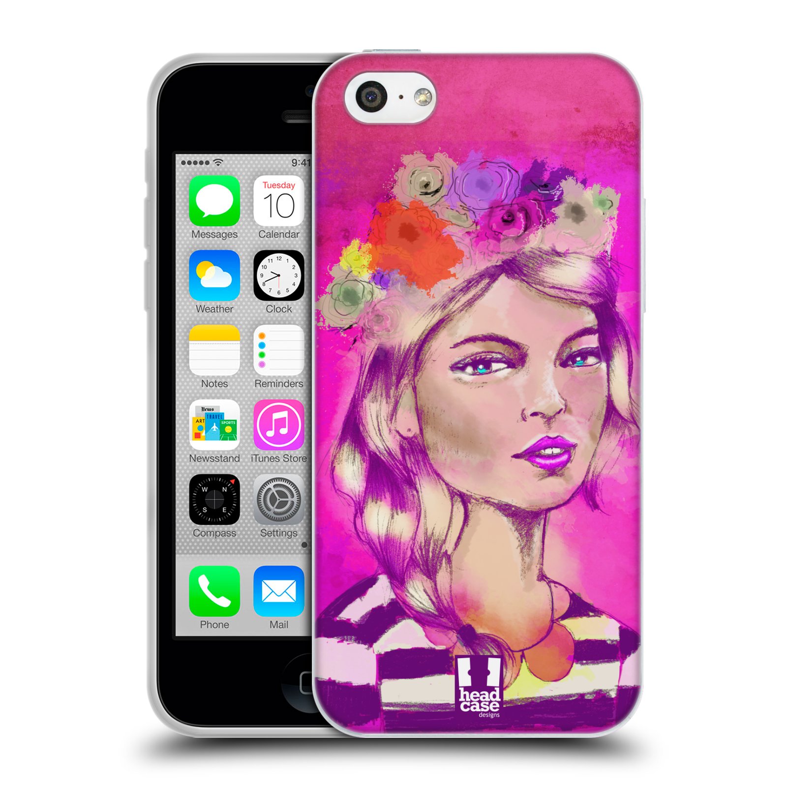 HEAD CASE silikonový obal na mobil Apple Iphone 5C vzor Dívka dlouhé květinové vlasy OKOUZLUJÍCÍ