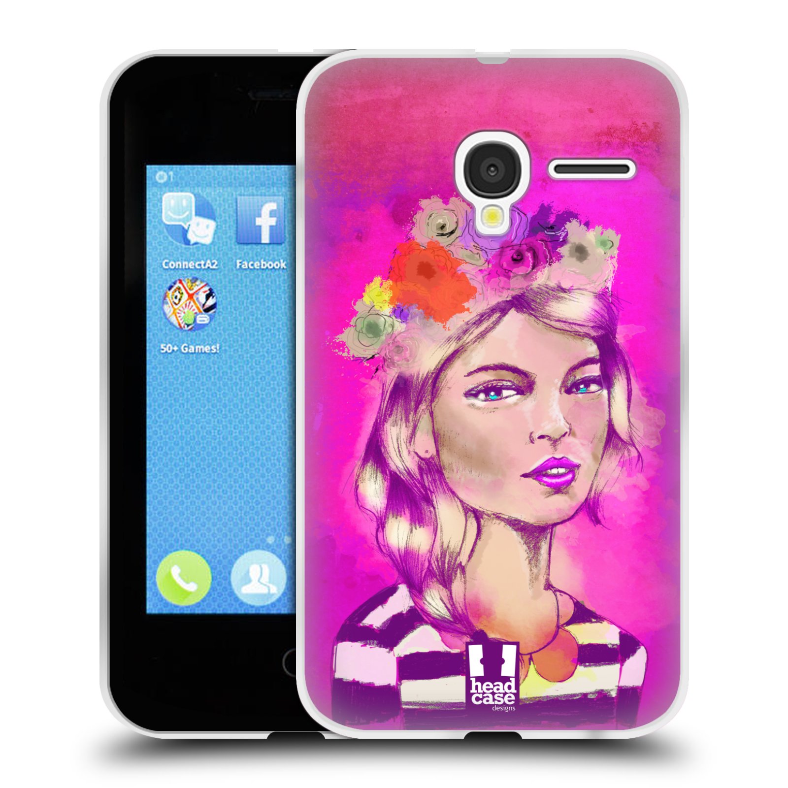 HEAD CASE silikonový obal na mobil Alcatel PIXI 3 OT-4022D (3,5 palcový displej) vzor Dívka dlouhé květinové vlasy OKOUZLUJÍCÍ