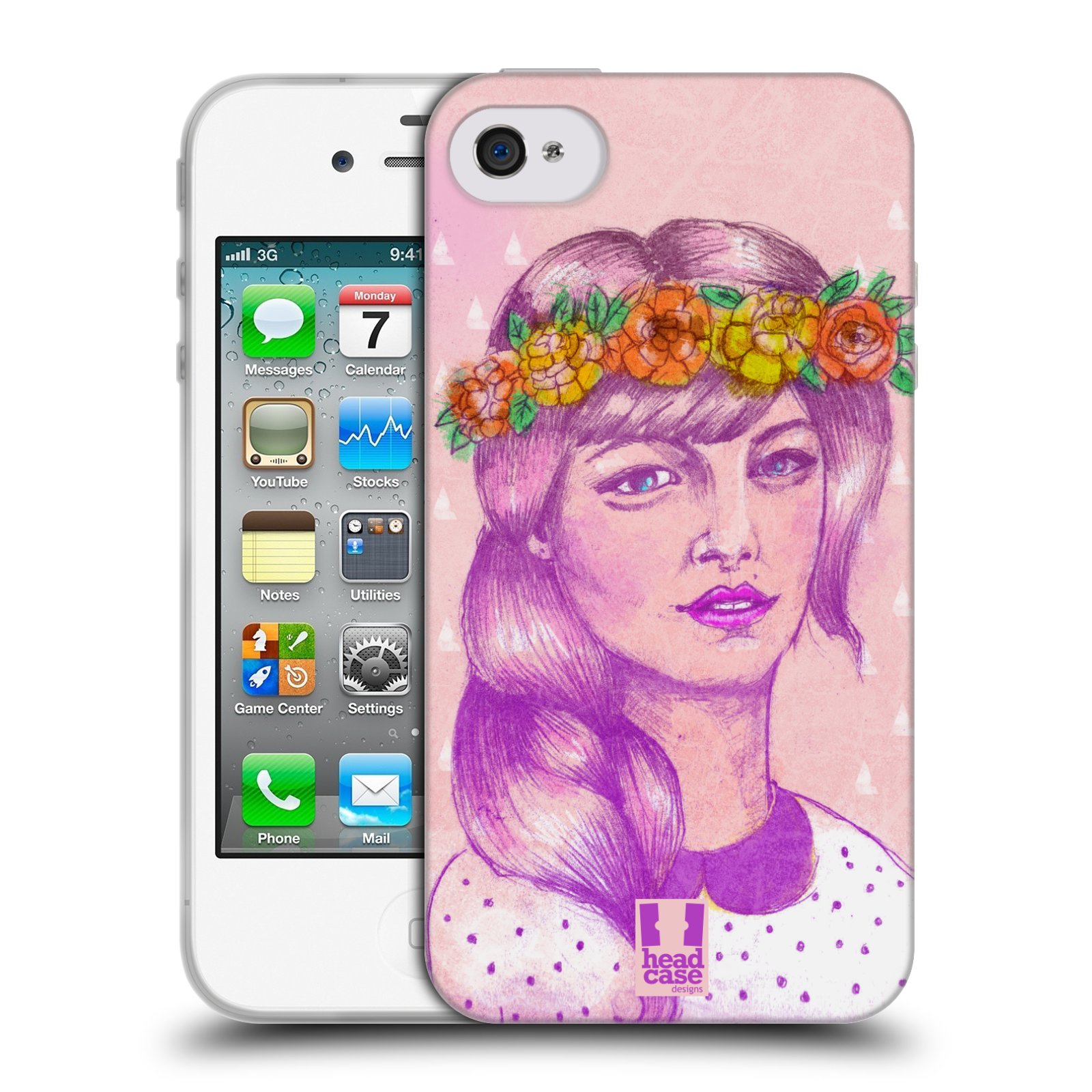 HEAD CASE silikonový obal na mobil Apple Iphone 4/4S vzor Dívka dlouhé květinové vlasy KRÁSA