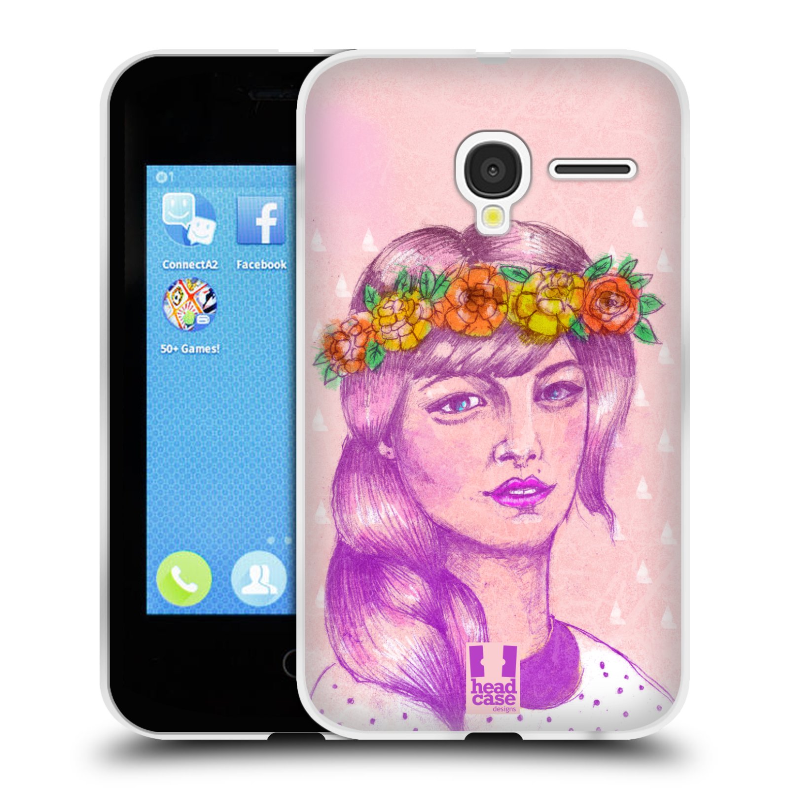 HEAD CASE silikonový obal na mobil Alcatel PIXI 3 OT-4022D (3,5 palcový displej) vzor Dívka dlouhé květinové vlasy KRÁSA