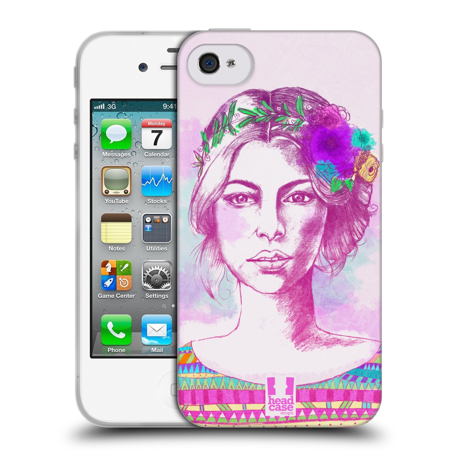 HEAD CASE silikonový obal na mobil Apple Iphone 4/4S vzor Dívka krátké vlasy růžová