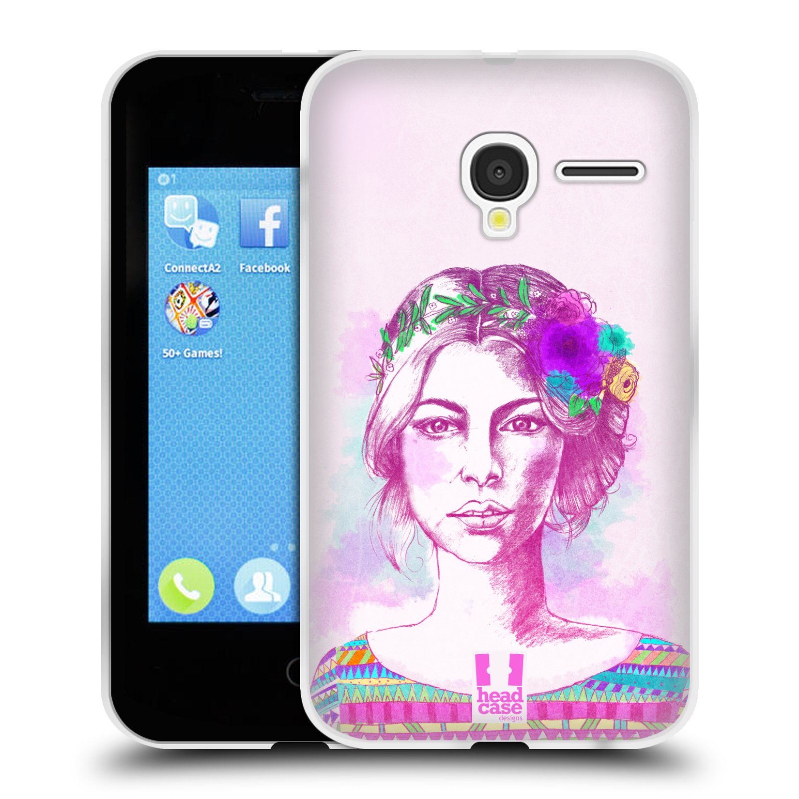 HEAD CASE silikonový obal na mobil Alcatel PIXI 3 OT-4022D (3,5 palcový displej) vzor Dívka krátké vlasy růžová