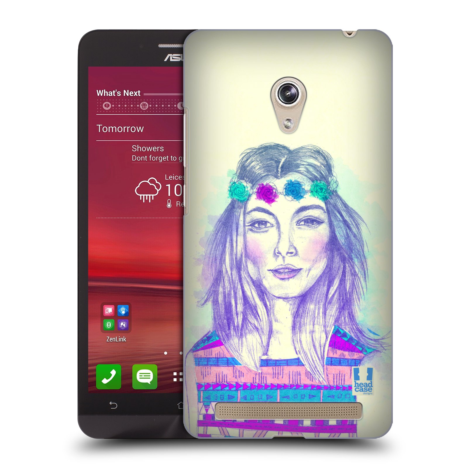 HEAD CASE plastový obal na mobil Asus Zenfone 6 vzor Dívka dlouhé květinové vlasy HIPPIE modrá