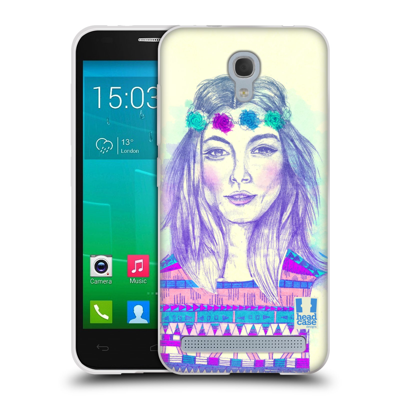 HEAD CASE silikonový obal na mobil Alcatel Idol 2 MINI S 6036Y vzor Dívka dlouhé květinové vlasy HIPPIE modrá