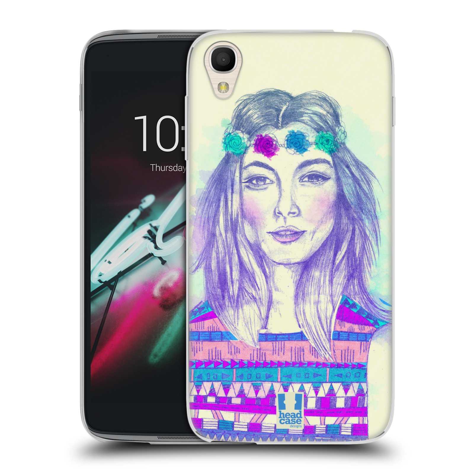 HEAD CASE silikonový obal na mobil Alcatel Idol 3 OT-6039Y (4.7) vzor Dívka dlouhé květinové vlasy HIPPIE modrá