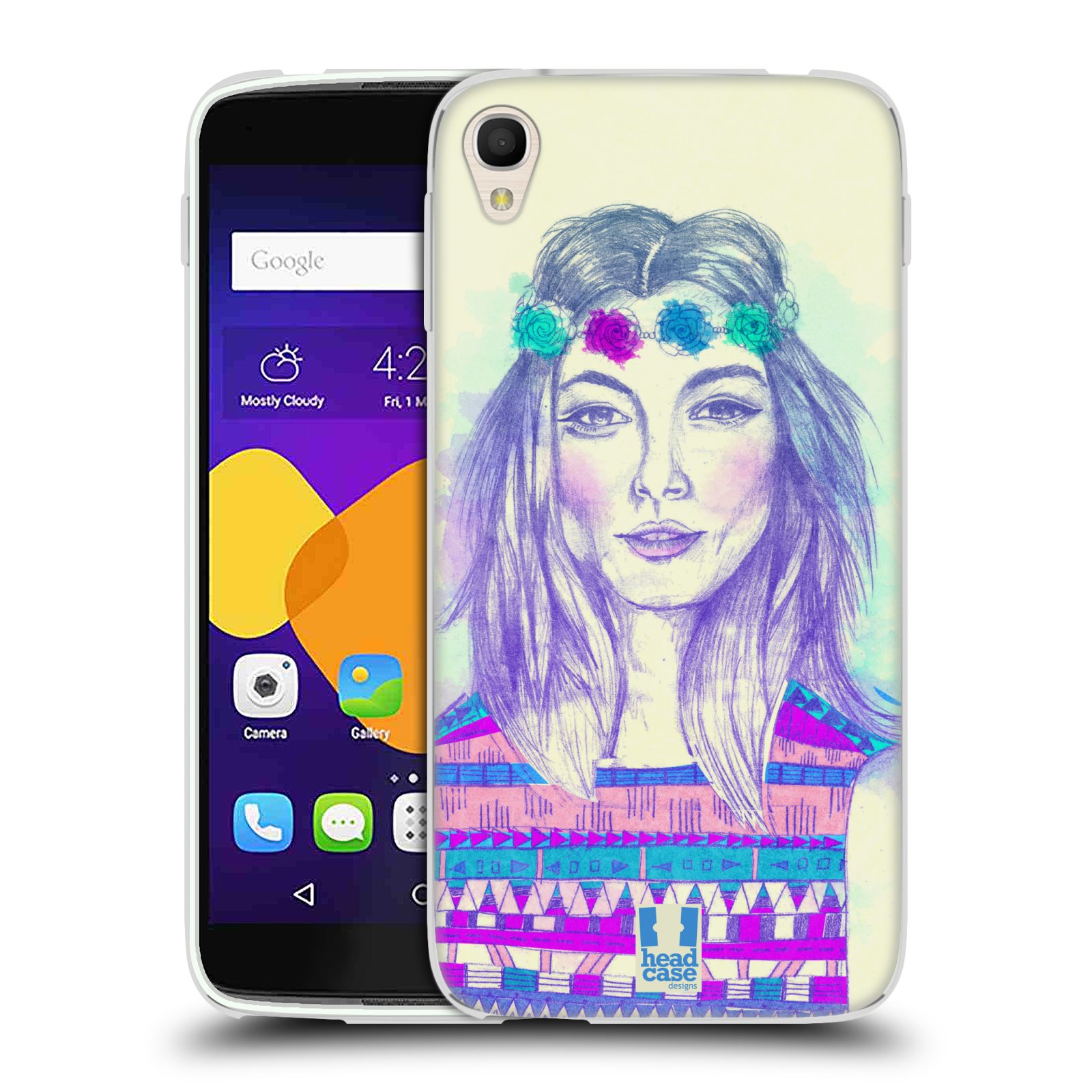 HEAD CASE silikonový obal na mobil Alcatel Idol 3 OT-6045Y (5.5) vzor Dívka dlouhé květinové vlasy HIPPIE modrá