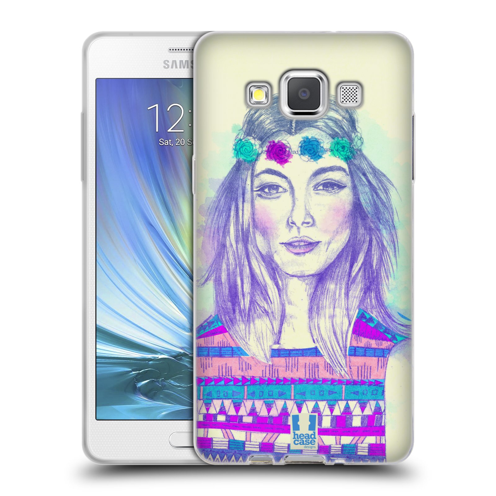 HEAD CASE silikonový obal na mobil Samsung Galaxy A5 vzor Dívka dlouhé květinové vlasy HIPPIE modrá