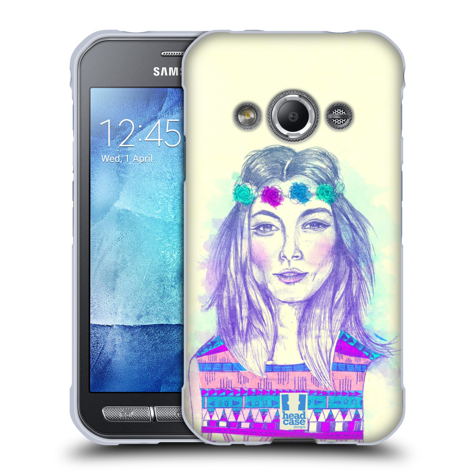 HEAD CASE silikonový obal na mobil Samsung Galaxy Xcover 3 vzor Dívka dlouhé květinové vlasy HIPPIE modrá