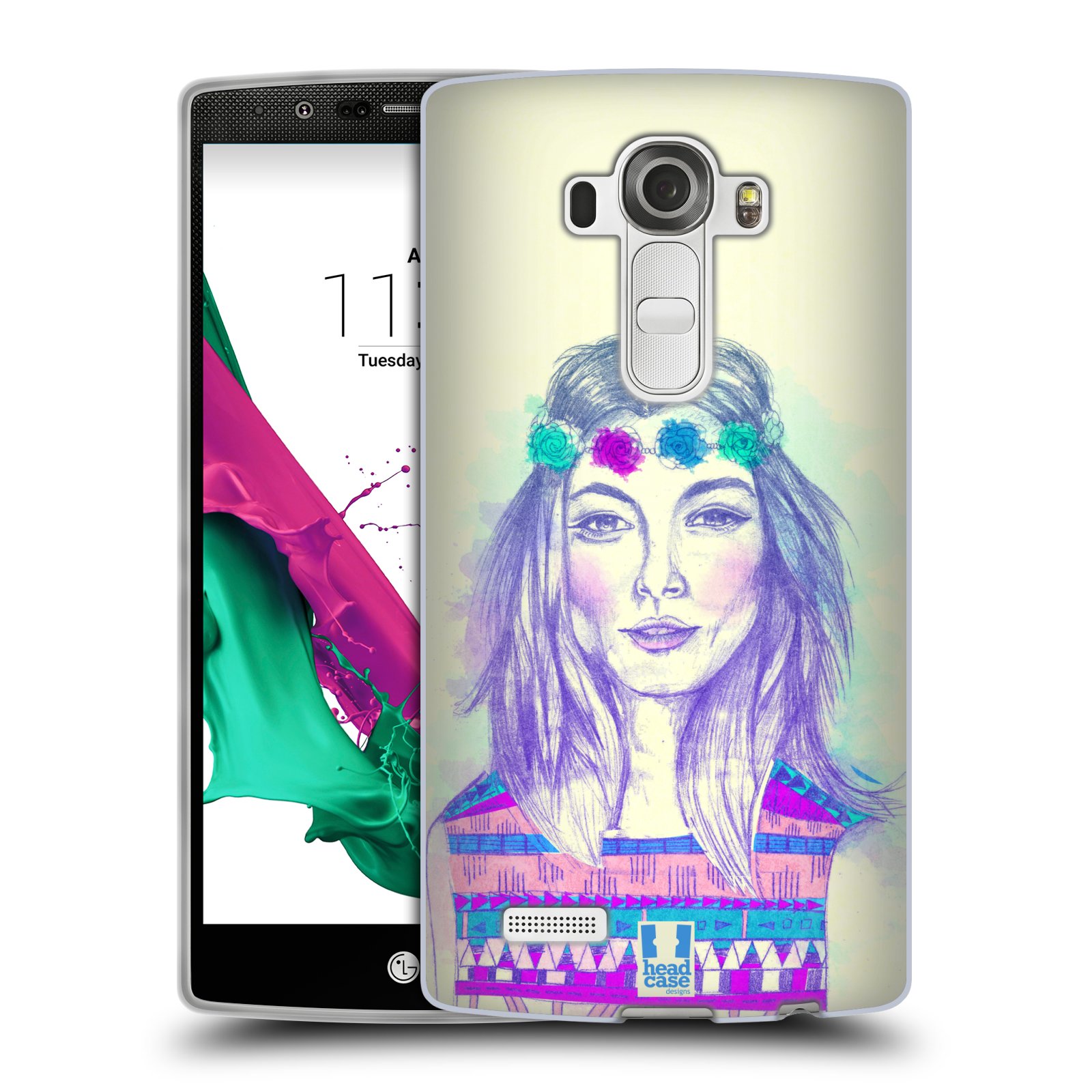 HEAD CASE silikonový obal na mobil LG G4 vzor Dívka dlouhé květinové vlasy HIPPIE modrá