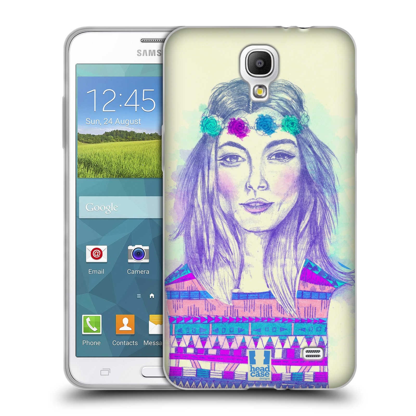 HEAD CASE silikonový obal na mobil Samsung Galaxy Mega 2 vzor Dívka dlouhé květinové vlasy HIPPIE modrá