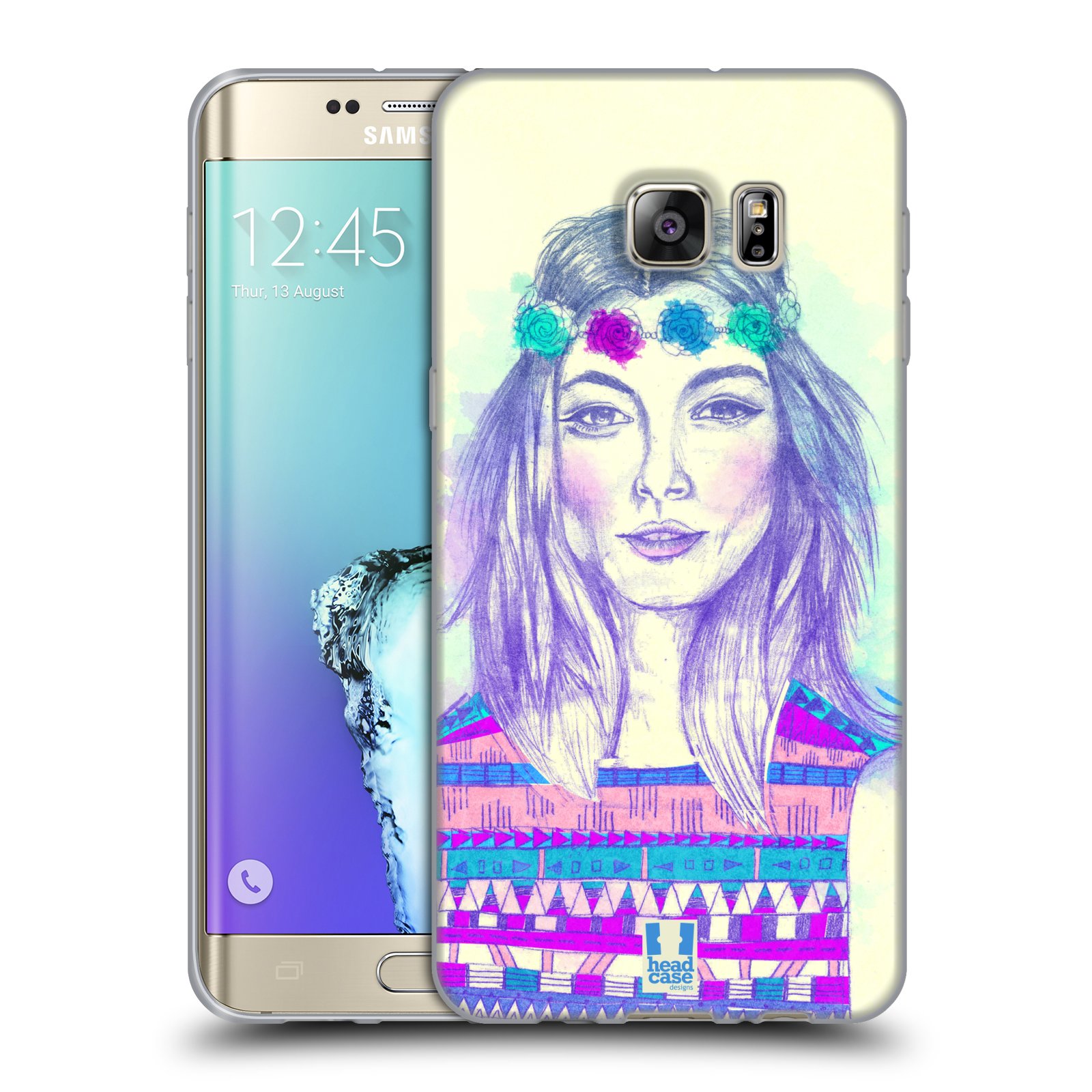 HEAD CASE silikonový obal na mobil Samsung Galaxy S6 EDGE PLUS vzor Dívka dlouhé květinové vlasy HIPPIE modrá