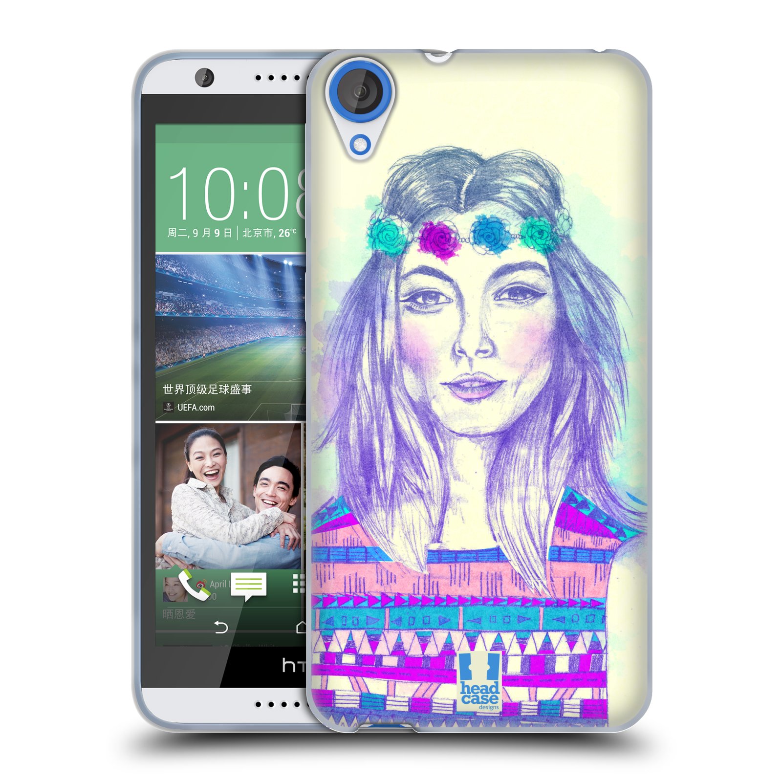 HEAD CASE silikonový obal na mobil HTC DESIRE 820 vzor Dívka dlouhé květinové vlasy HIPPIE modrá