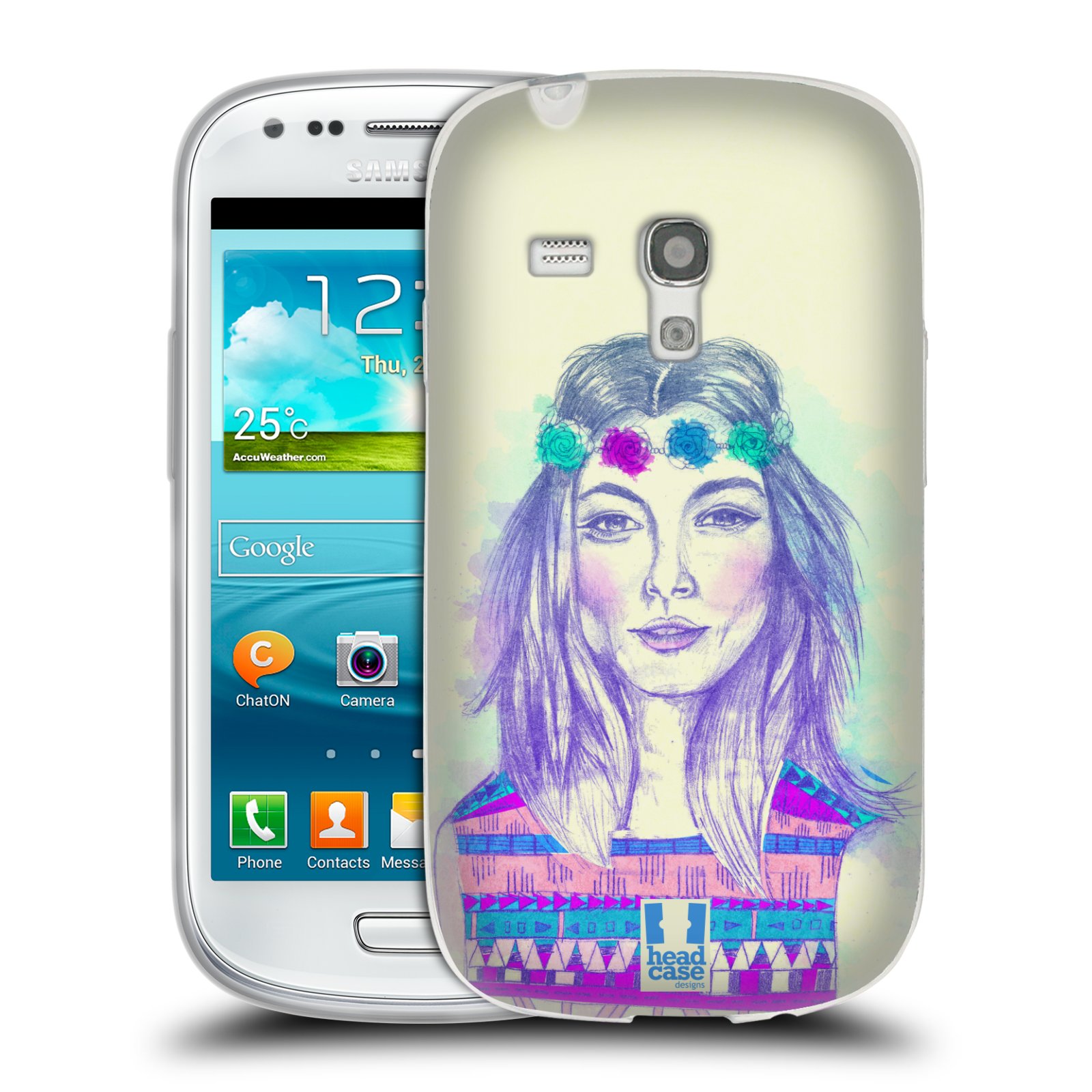 HEAD CASE silikonový obal na mobil Samsung Galaxy S3 MINI i8190 vzor Dívka dlouhé květinové vlasy HIPPIE modrá
