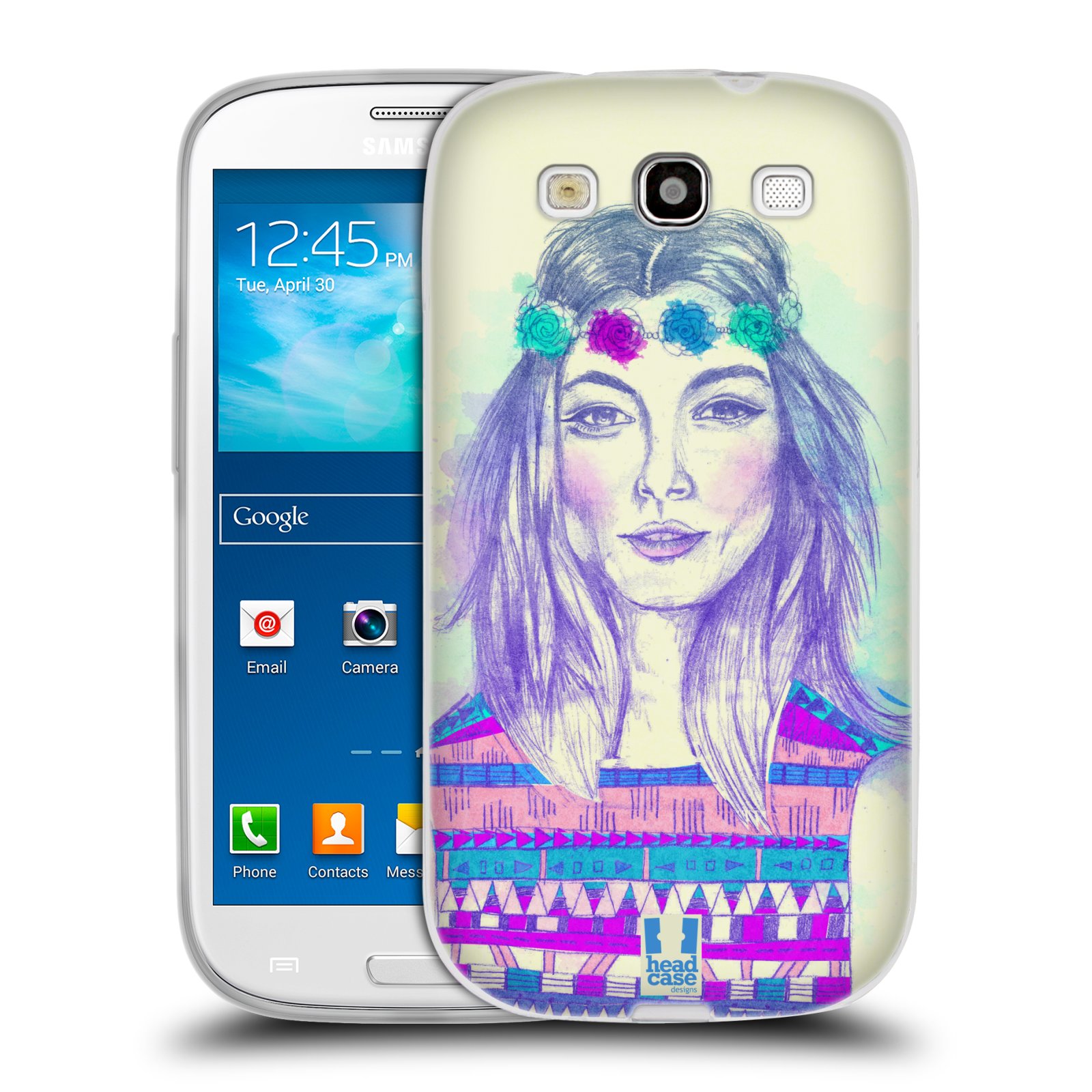 HEAD CASE silikonový obal na mobil Samsung Galaxy S3 i9300 vzor Dívka dlouhé květinové vlasy HIPPIE modrá