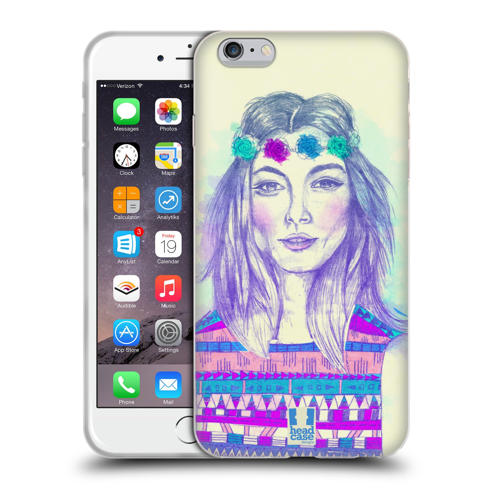HEAD CASE silikonový obal na mobil Apple Iphone 6 PLUS/ 6S PLUS vzor Dívka dlouhé květinové vlasy HIPPIE modrá