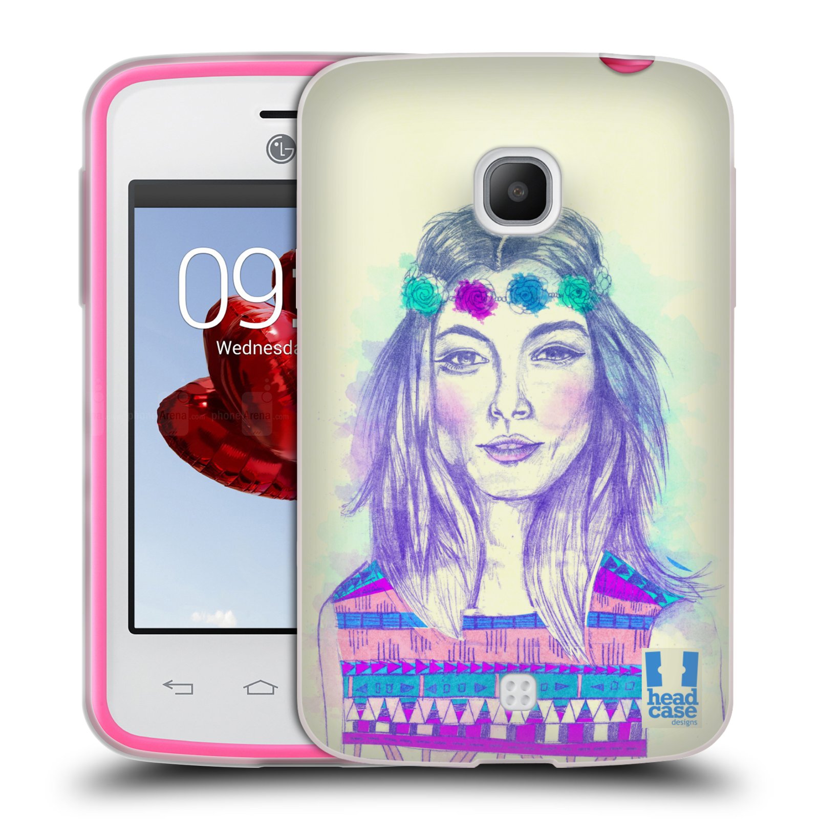 HEAD CASE silikonový obal na mobil LG L30 vzor Dívka dlouhé květinové vlasy HIPPIE modrá