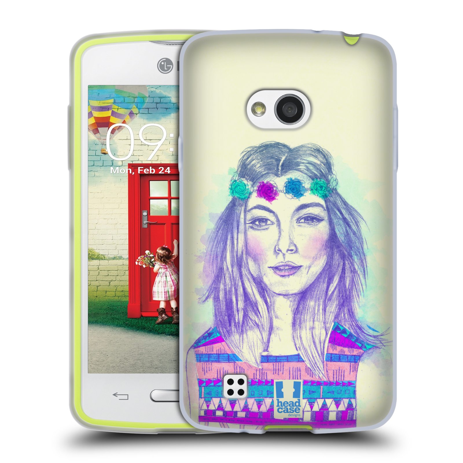 HEAD CASE silikonový obal na mobil LG L50 vzor Dívka dlouhé květinové vlasy HIPPIE modrá