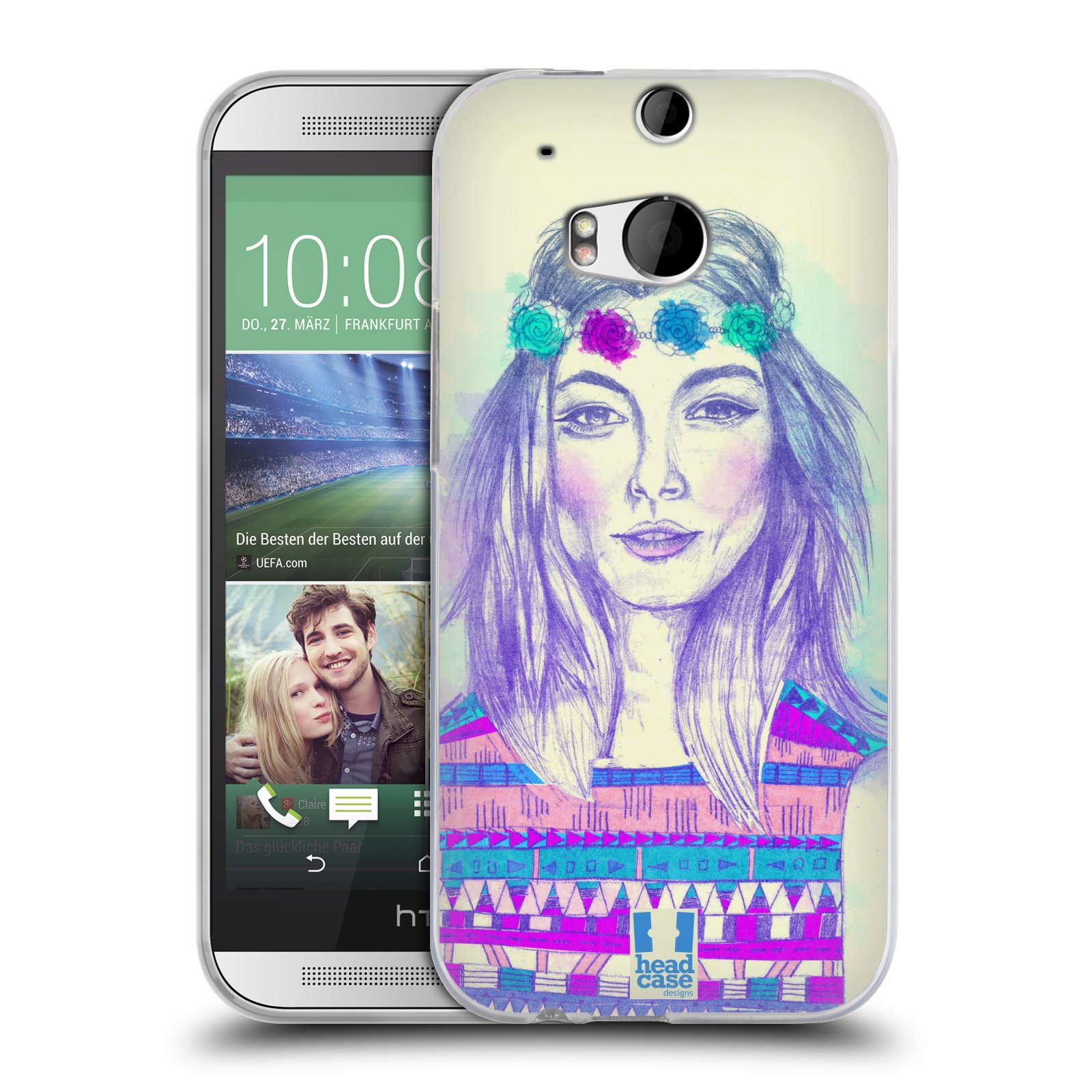 HEAD CASE silikonový obal na mobil HTC ONE (M8) vzor Dívka dlouhé květinové vlasy HIPPIE modrá