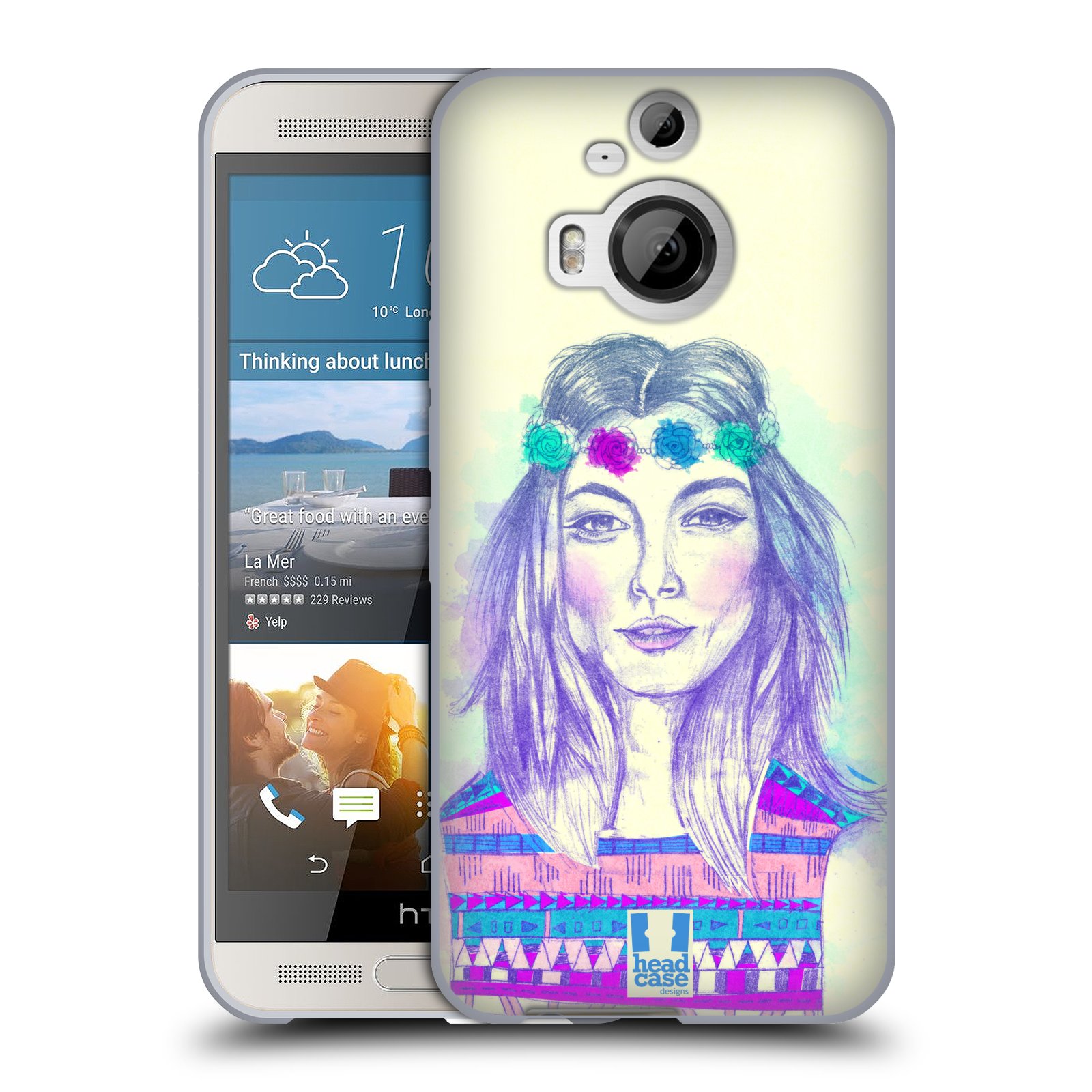 HEAD CASE silikonový obal na mobil HTC ONE M9+(PLUS) vzor Dívka dlouhé květinové vlasy HIPPIE modrá