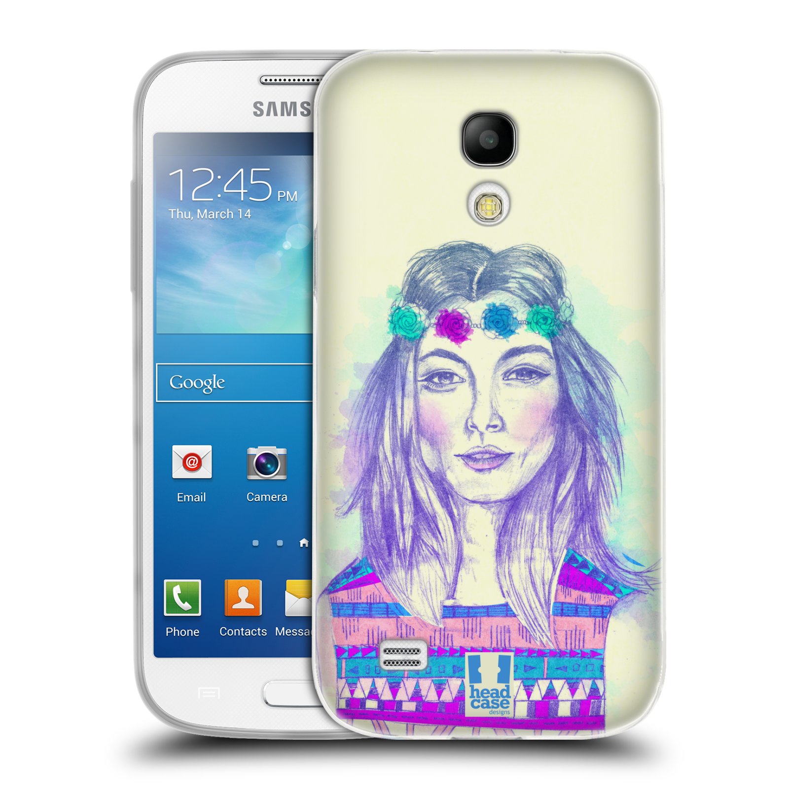 HEAD CASE silikonový obal na mobil Samsung Galaxy S4 MINI vzor Dívka dlouhé květinové vlasy HIPPIE modrá