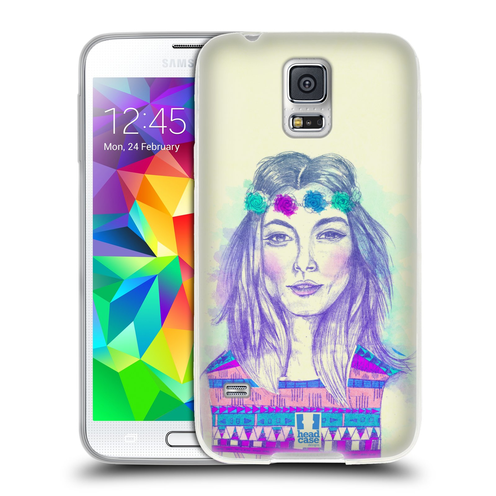 HEAD CASE silikonový obal na mobil Samsung Galaxy S5/S5 NEO vzor Dívka dlouhé květinové vlasy HIPPIE modrá