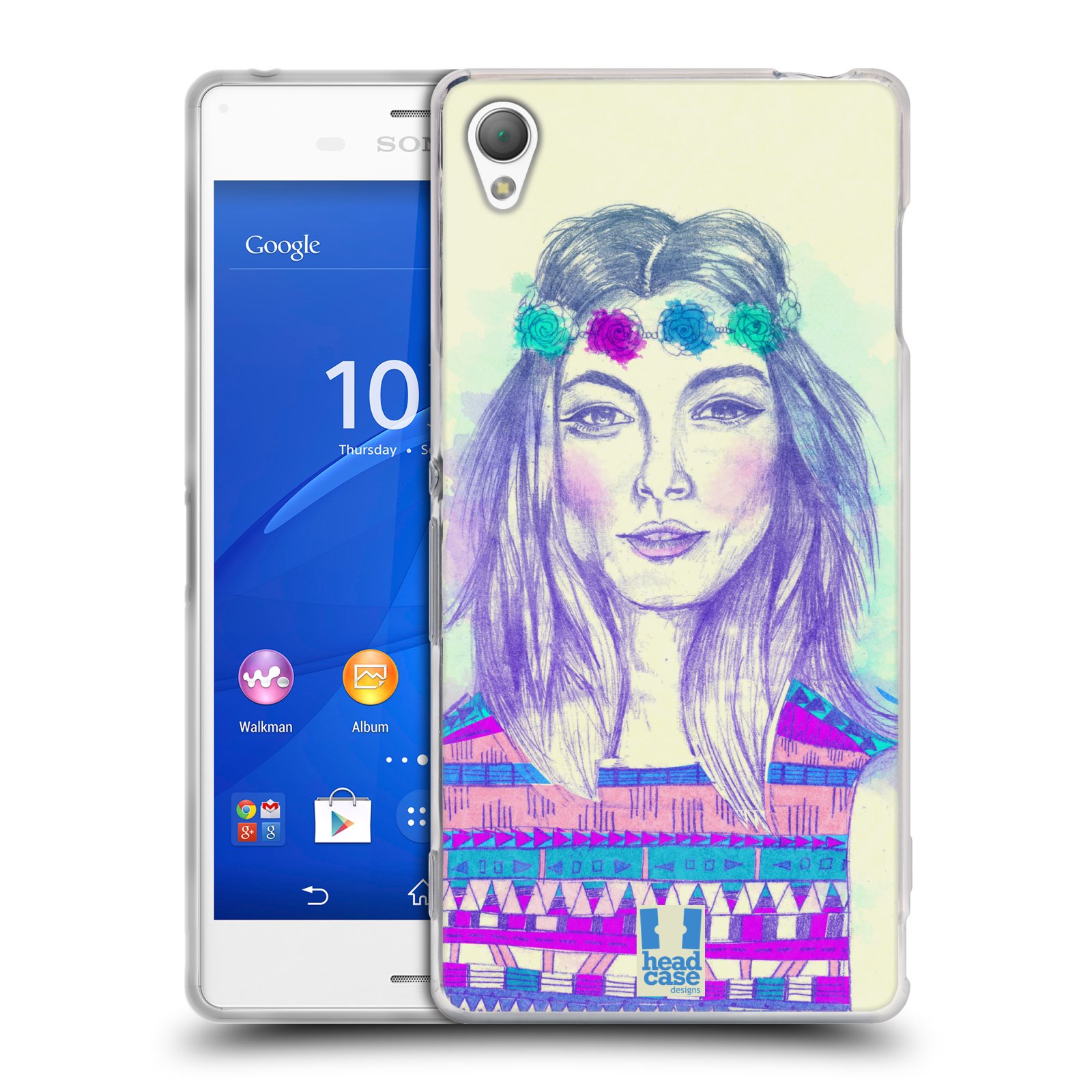 HEAD CASE silikonový obal na mobil Sony Xperia Z3 vzor Dívka dlouhé květinové vlasy HIPPIE modrá