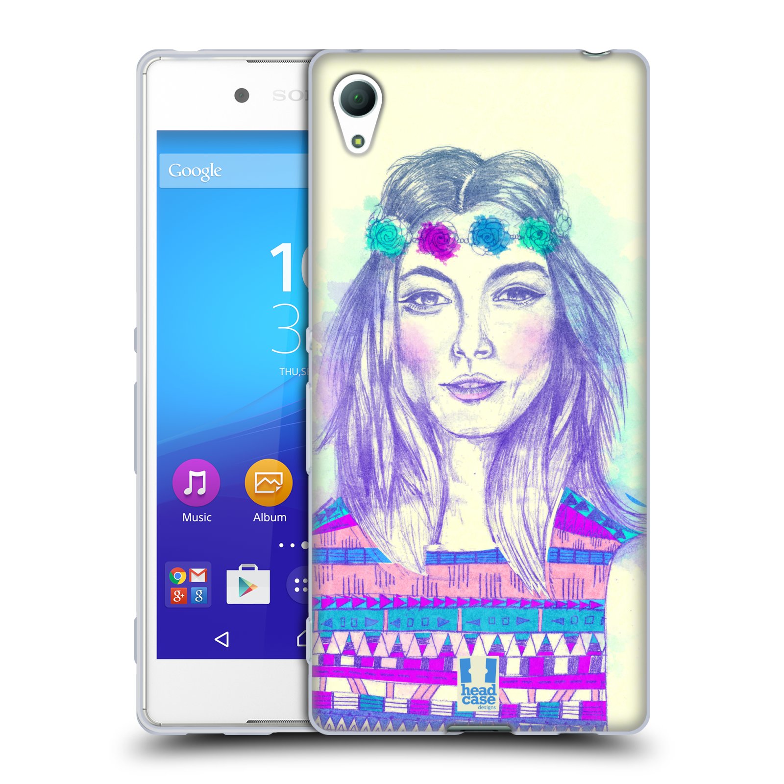 HEAD CASE silikonový obal na mobil Sony Xperia Z3 + (PLUS) vzor Dívka dlouhé květinové vlasy HIPPIE modrá