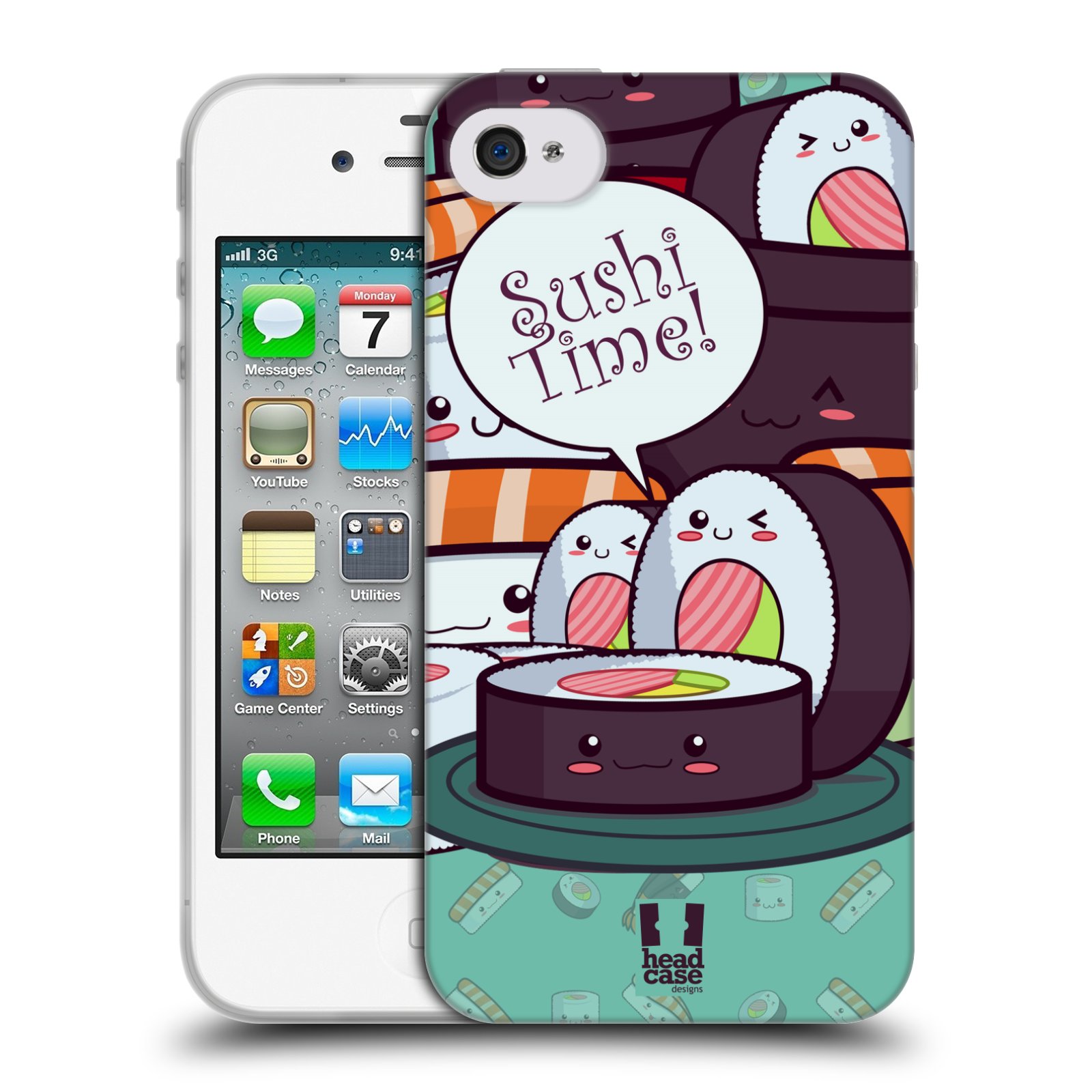 HEAD CASE silikonový obal na mobil Apple Iphone 4/4S vzor Čas na Sushi MAKI NORI