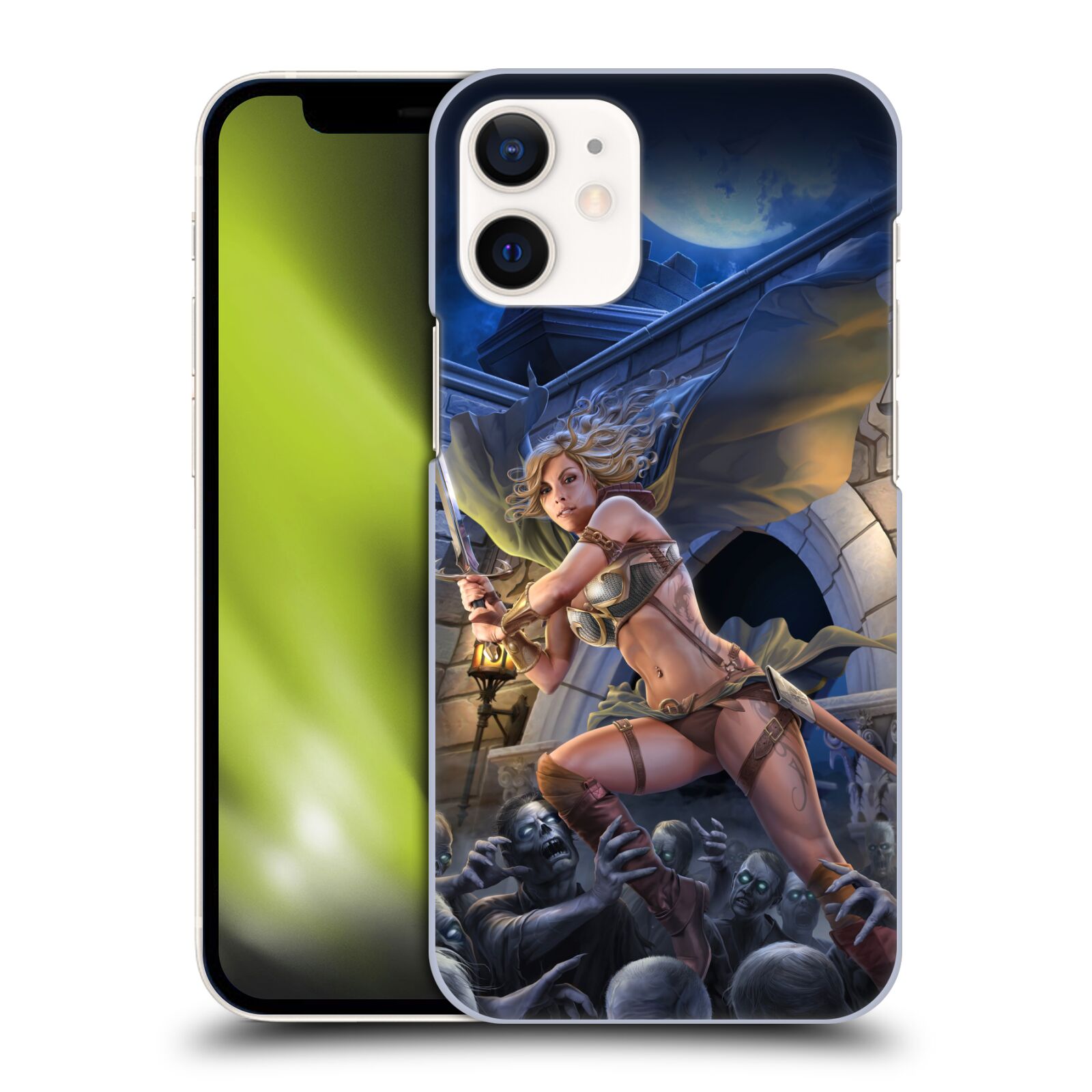 Pouzdro na mobil Apple Iphone 12 MINI - HEAD CASE - Fantasy kresby Tom Wood - Princezna bojovnice a zombies