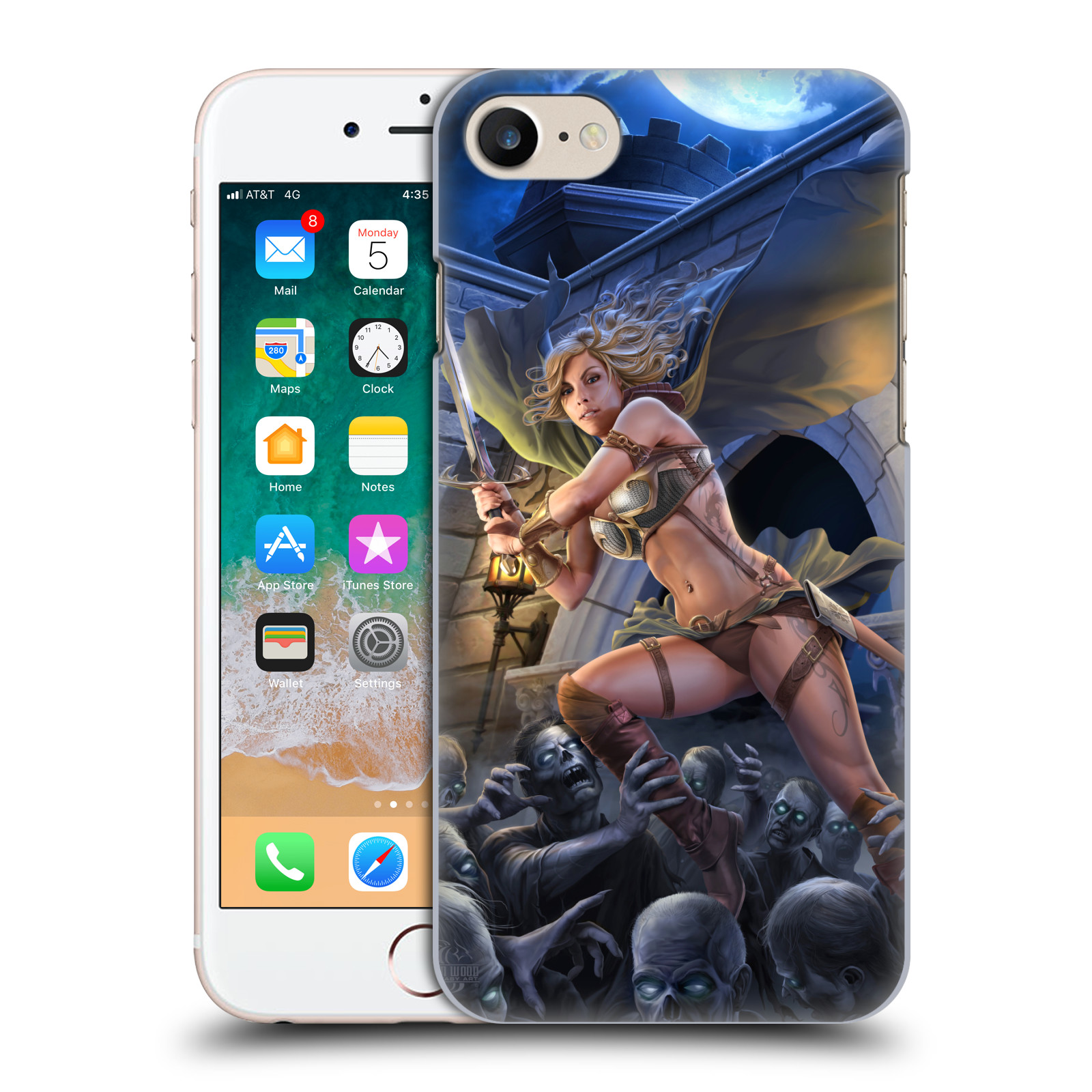 Pouzdro na mobil Apple Iphone 7/8 - HEAD CASE - Fantasy kresby Tom Wood - Princezna bojovnice a zombies