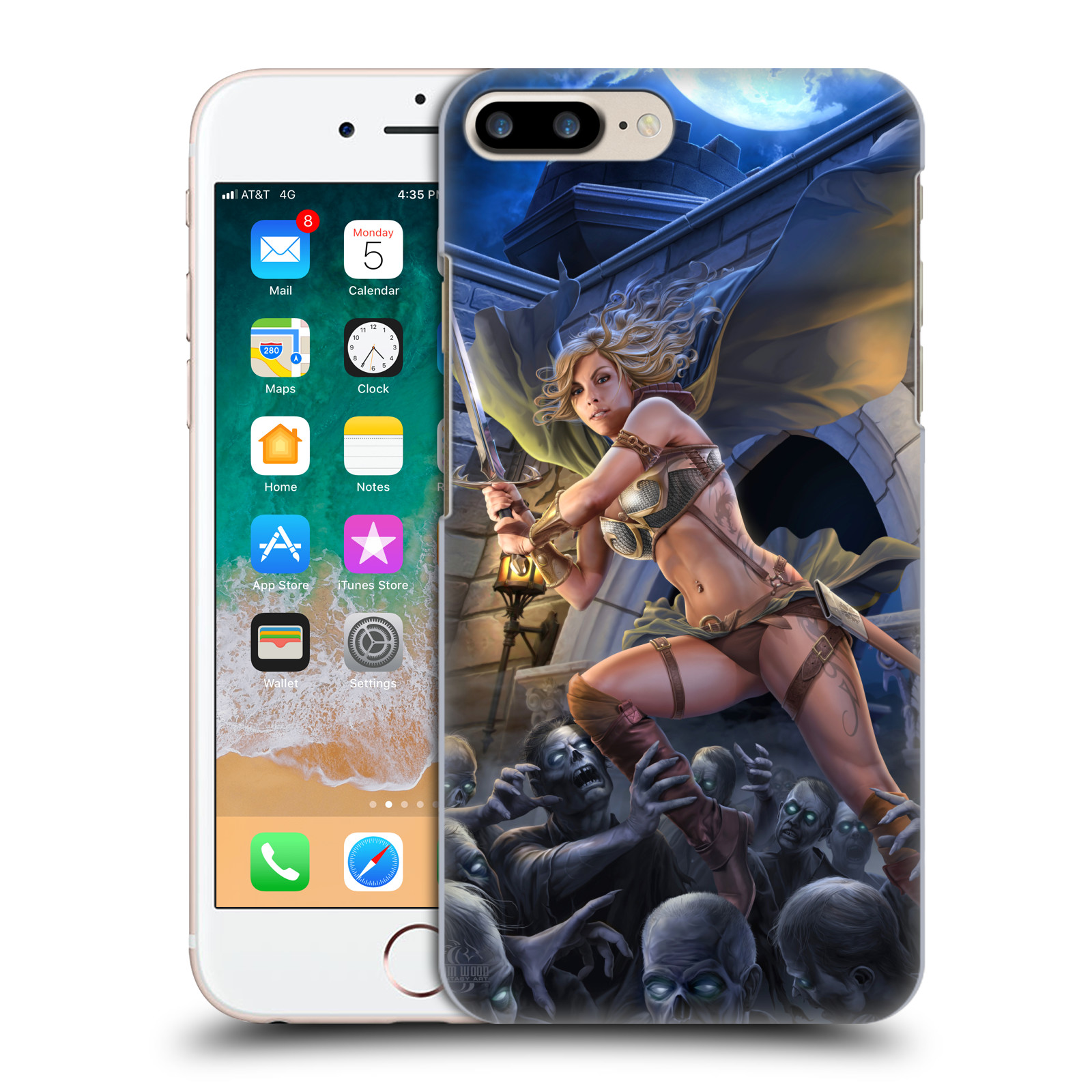 Pouzdro na mobil Apple Iphone 7/8 PLUS - HEAD CASE - Fantasy kresby Tom Wood - Princezna bojovnice a zombies